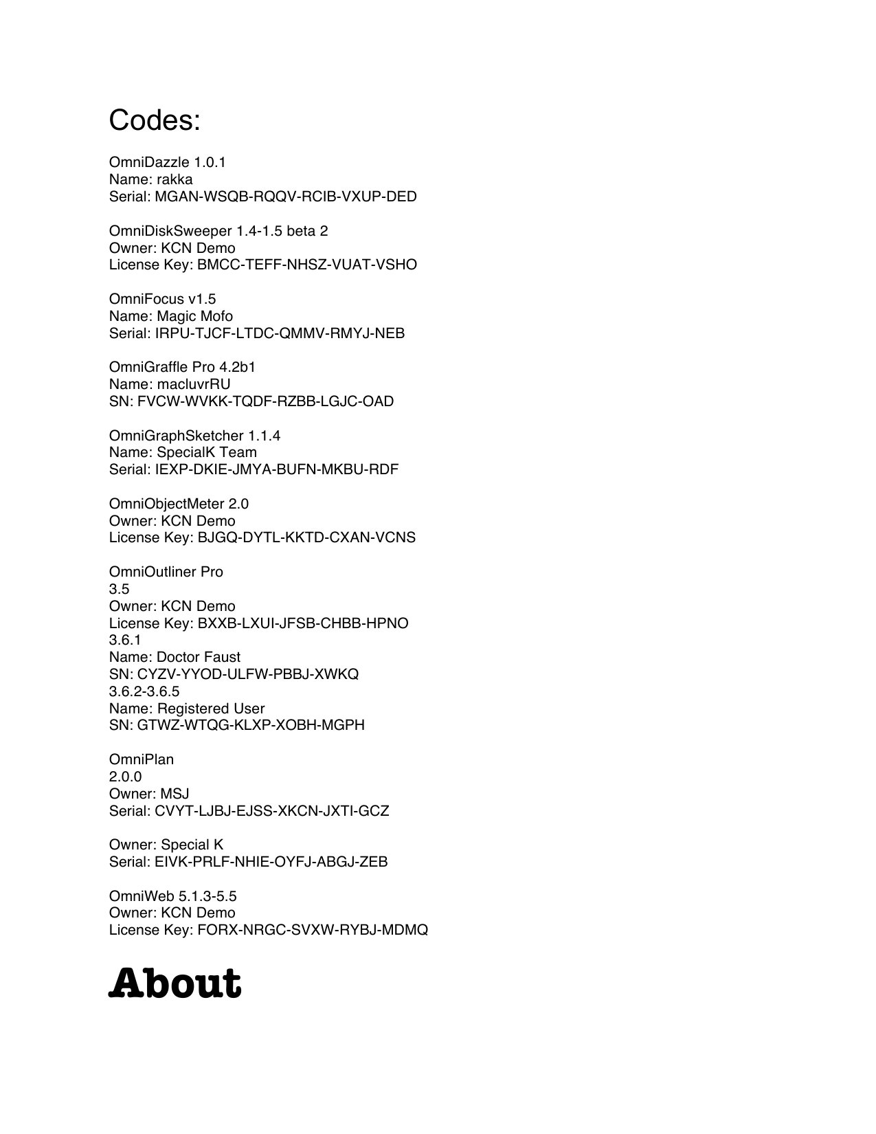 About and Codes