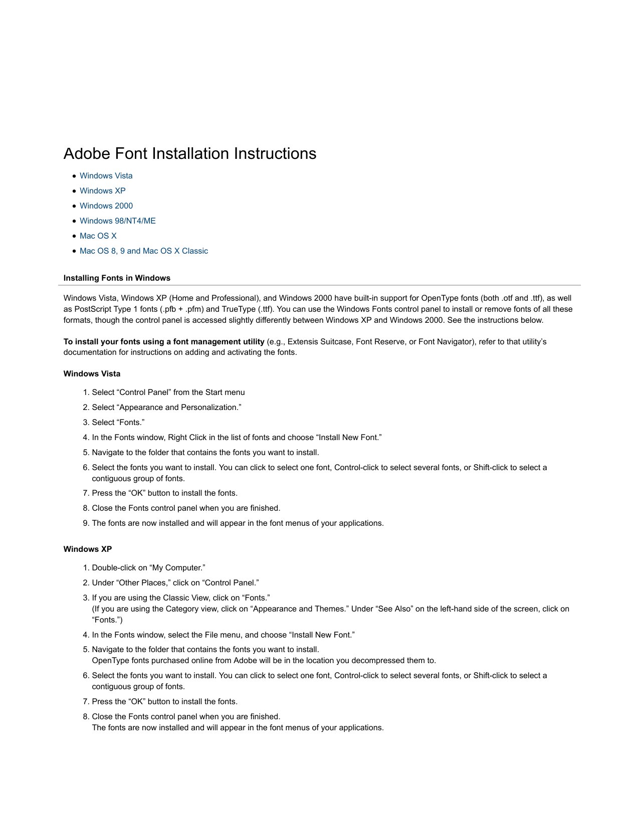 Adobe Fonts Installation Instructions