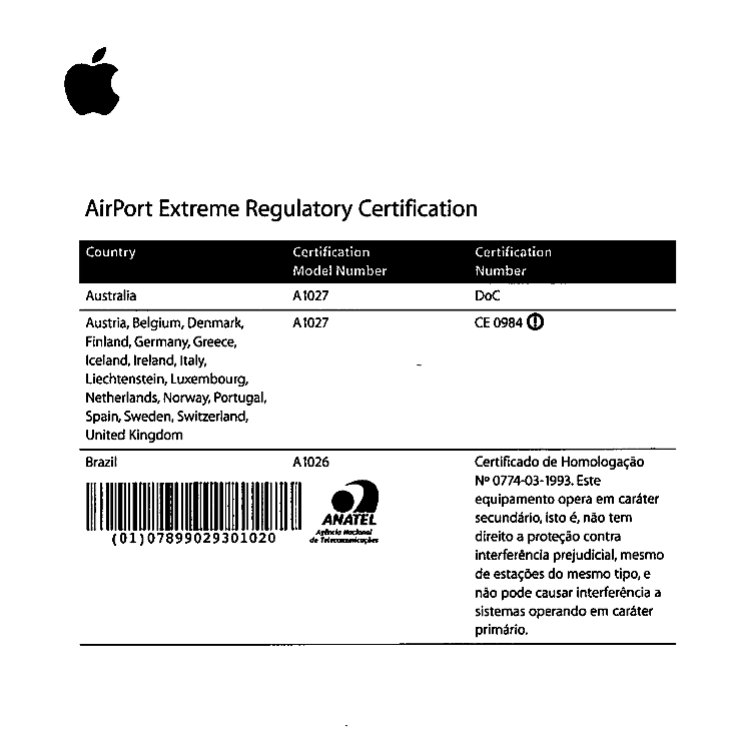 AirPort Extreme Regulatory Certificate 034 2890 A ebook
