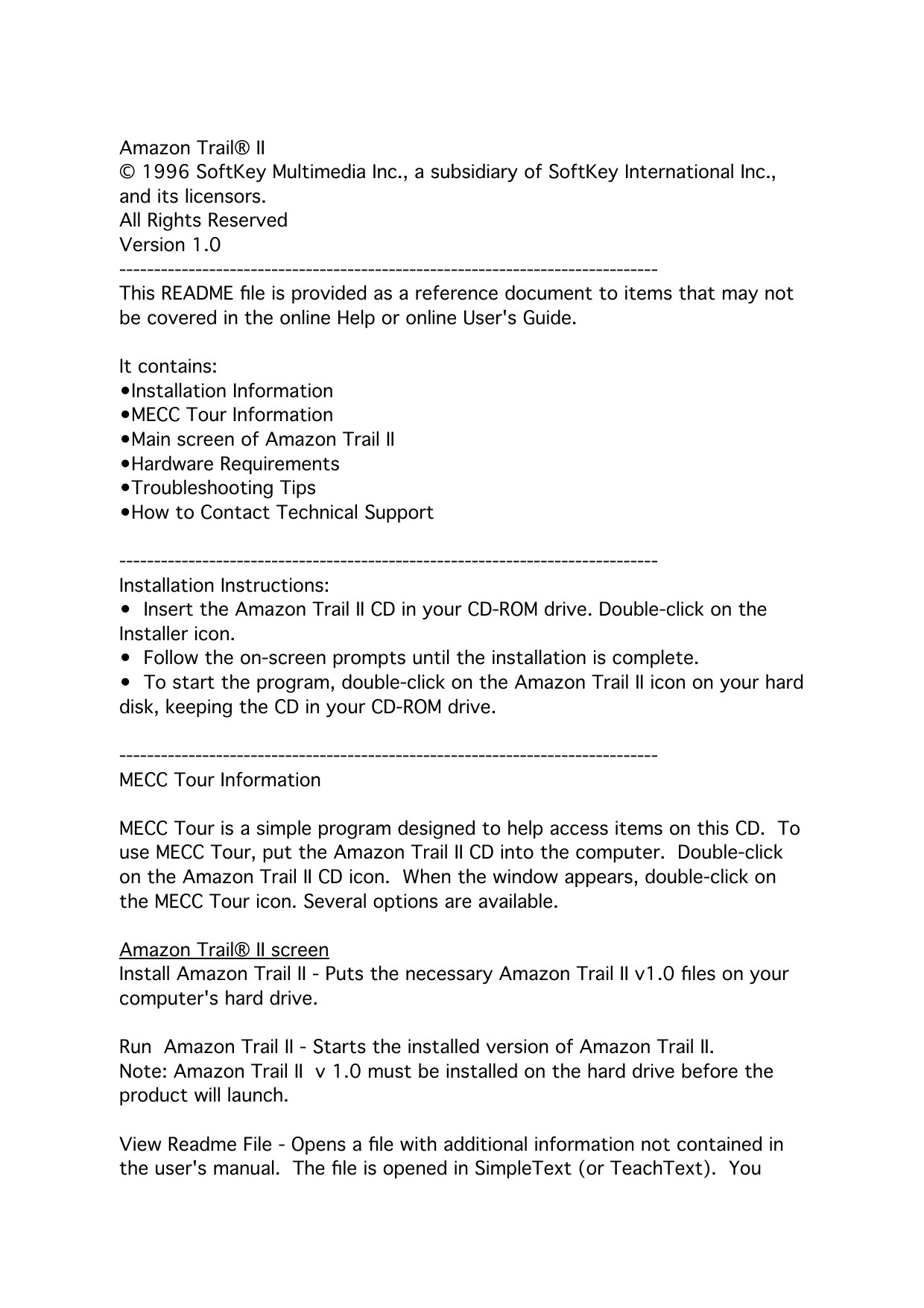 Amazon Trail II ReadMe
