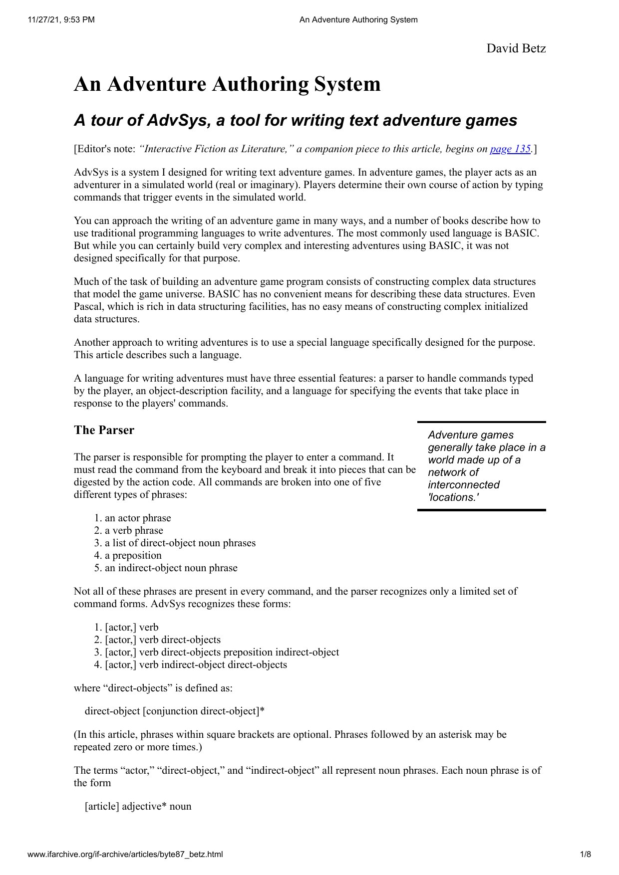 An Adventure Authoring System