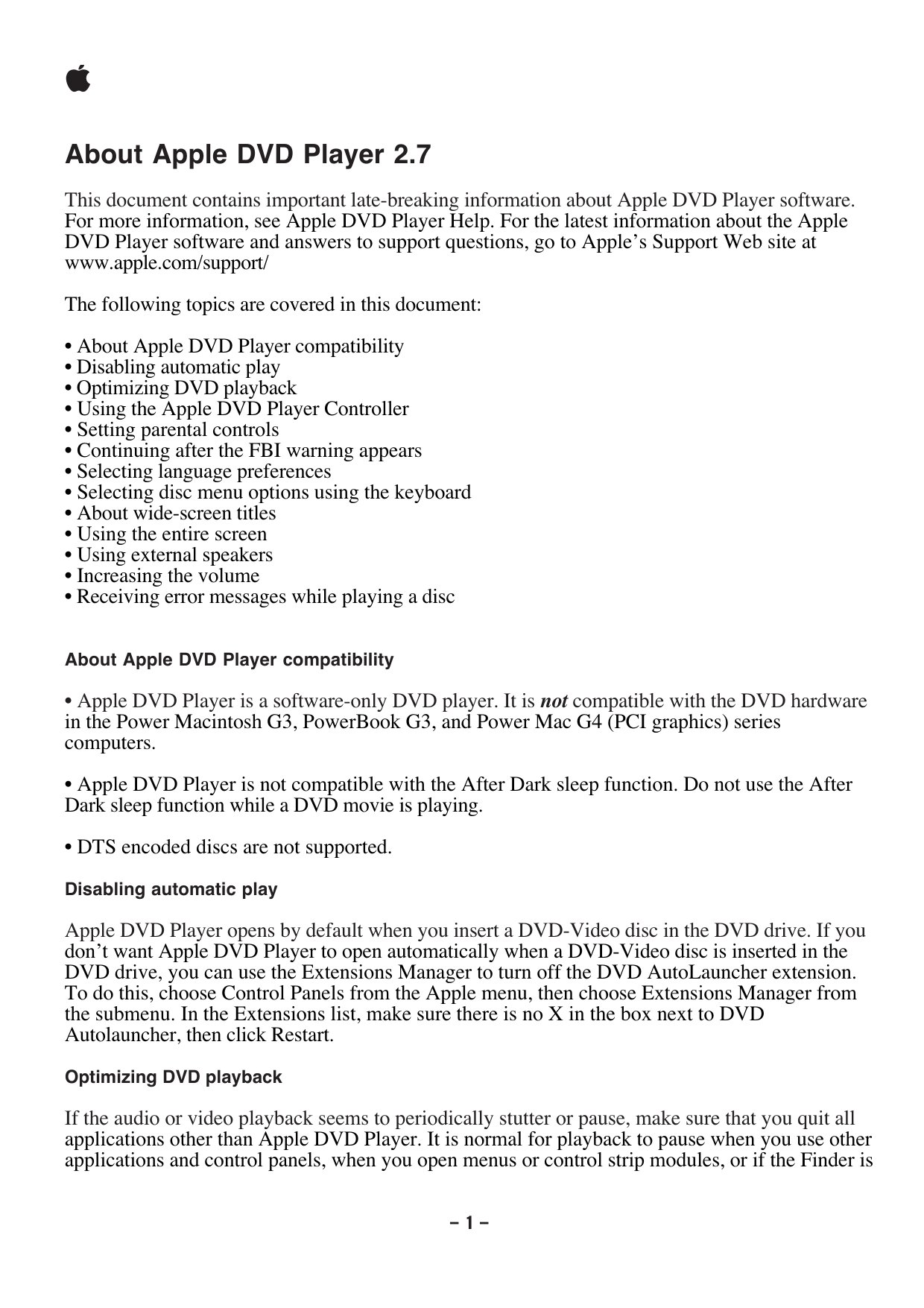 Apple DVD Player ReadMe