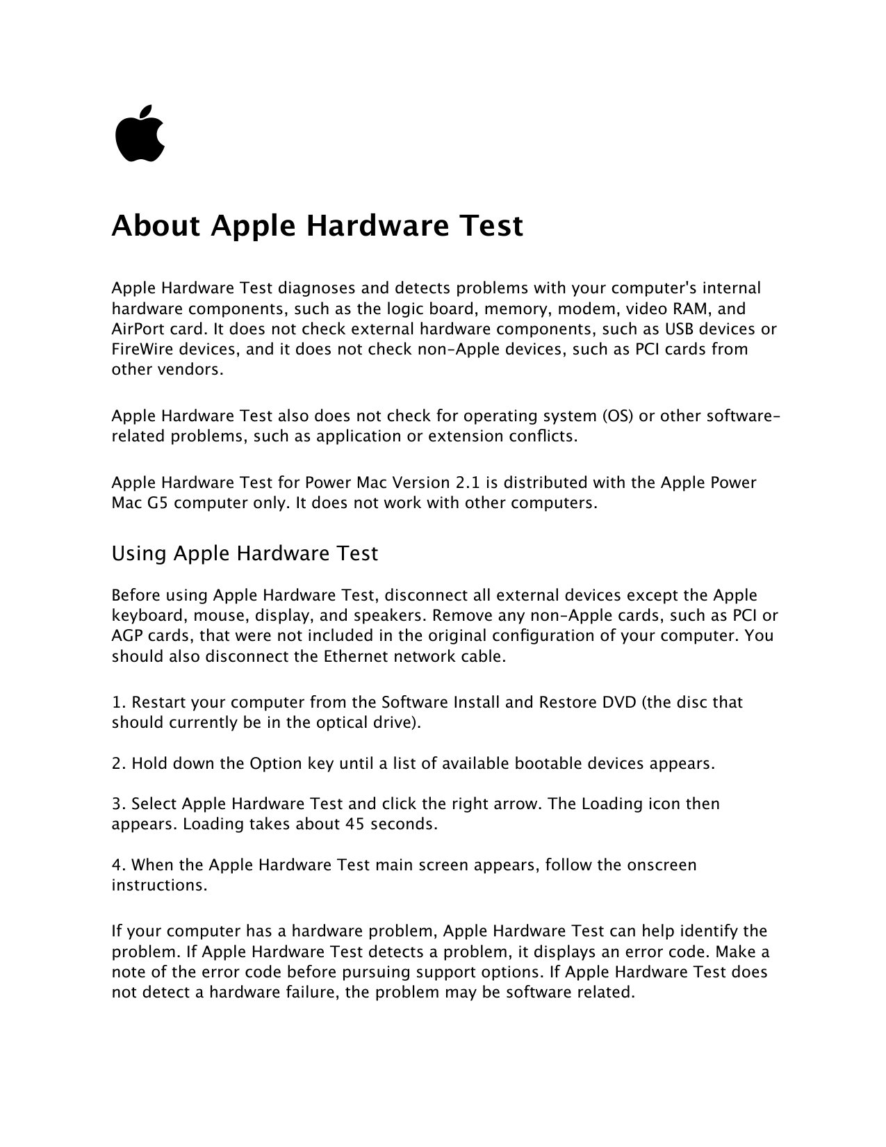 Apple Hardware Test Read Me