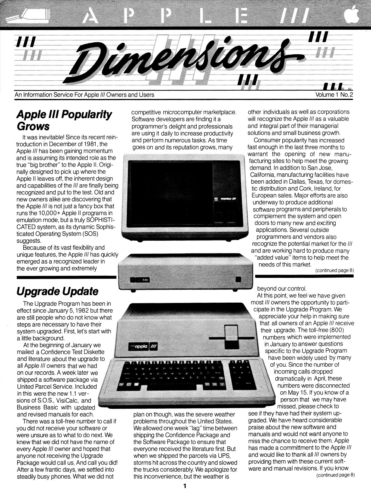 Apple III Dimensions Volume 1 Number 2 1982 05 Apple US
