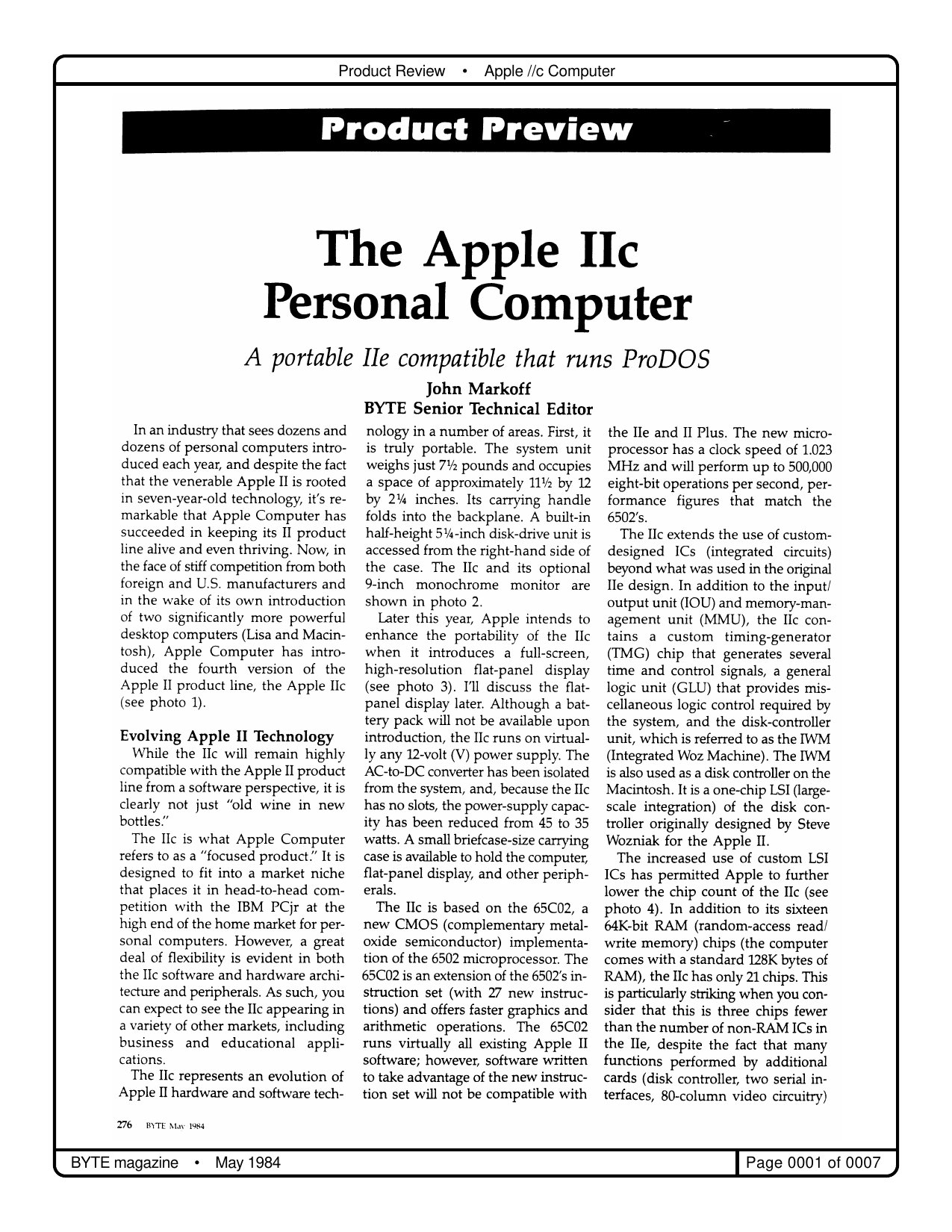 BYTE Apple2c Product Review