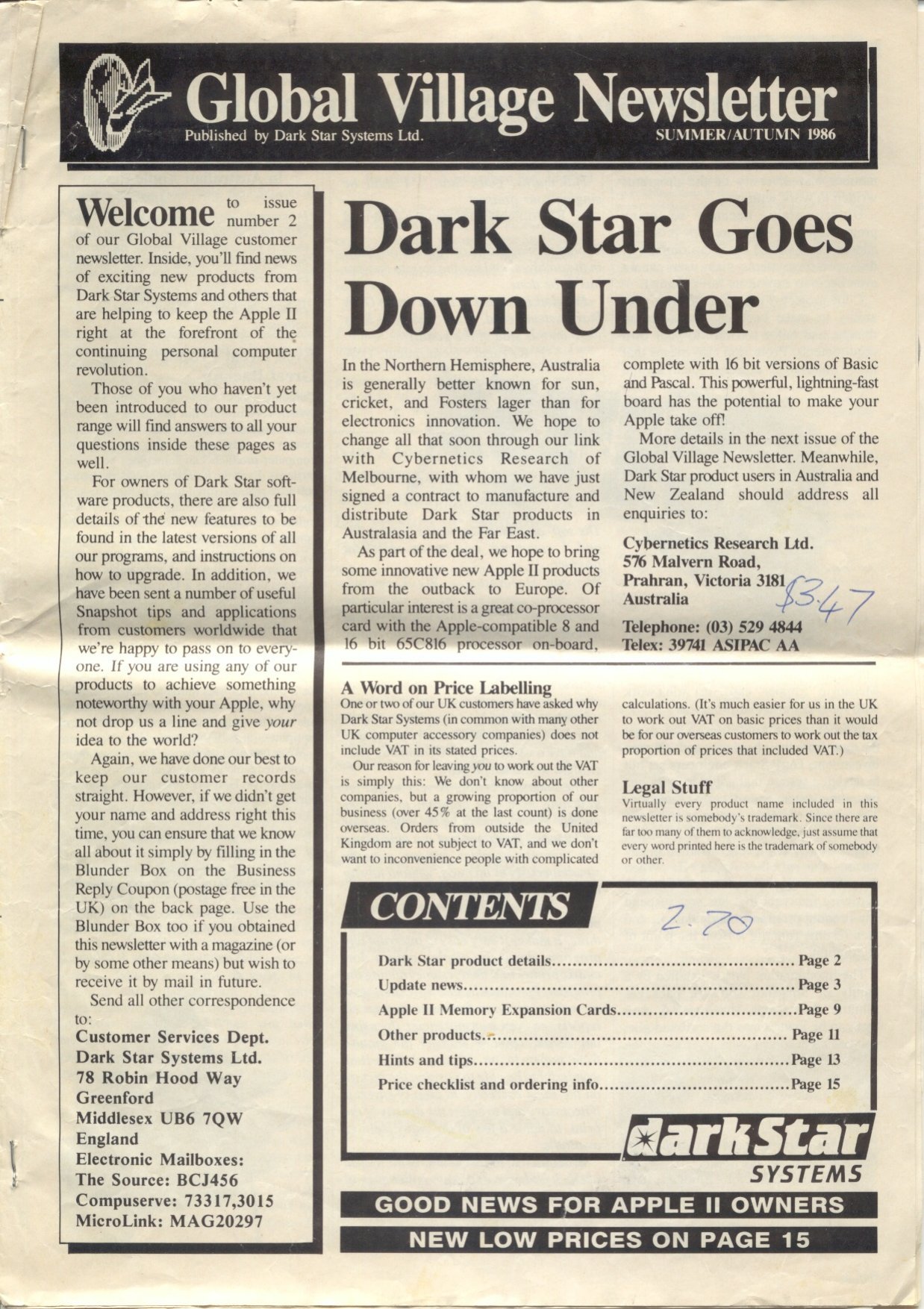 DarkStarGlobalVillageNewsletterNo2DarkStarGoesDownUnderSnapshotSystemRAMCards1986