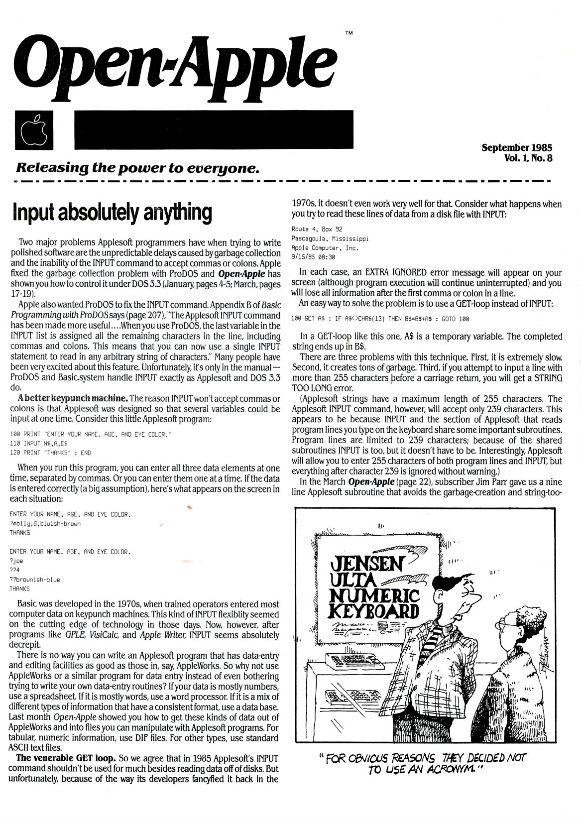 Open Apple 1985 09 September 1985 Vol 1 No 8
