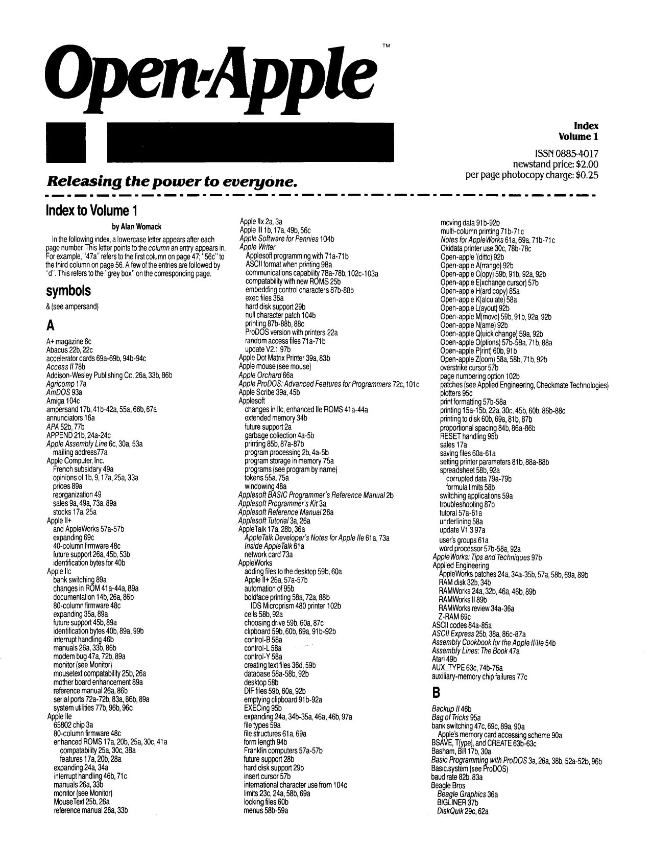 Open Apple Index Vol 1