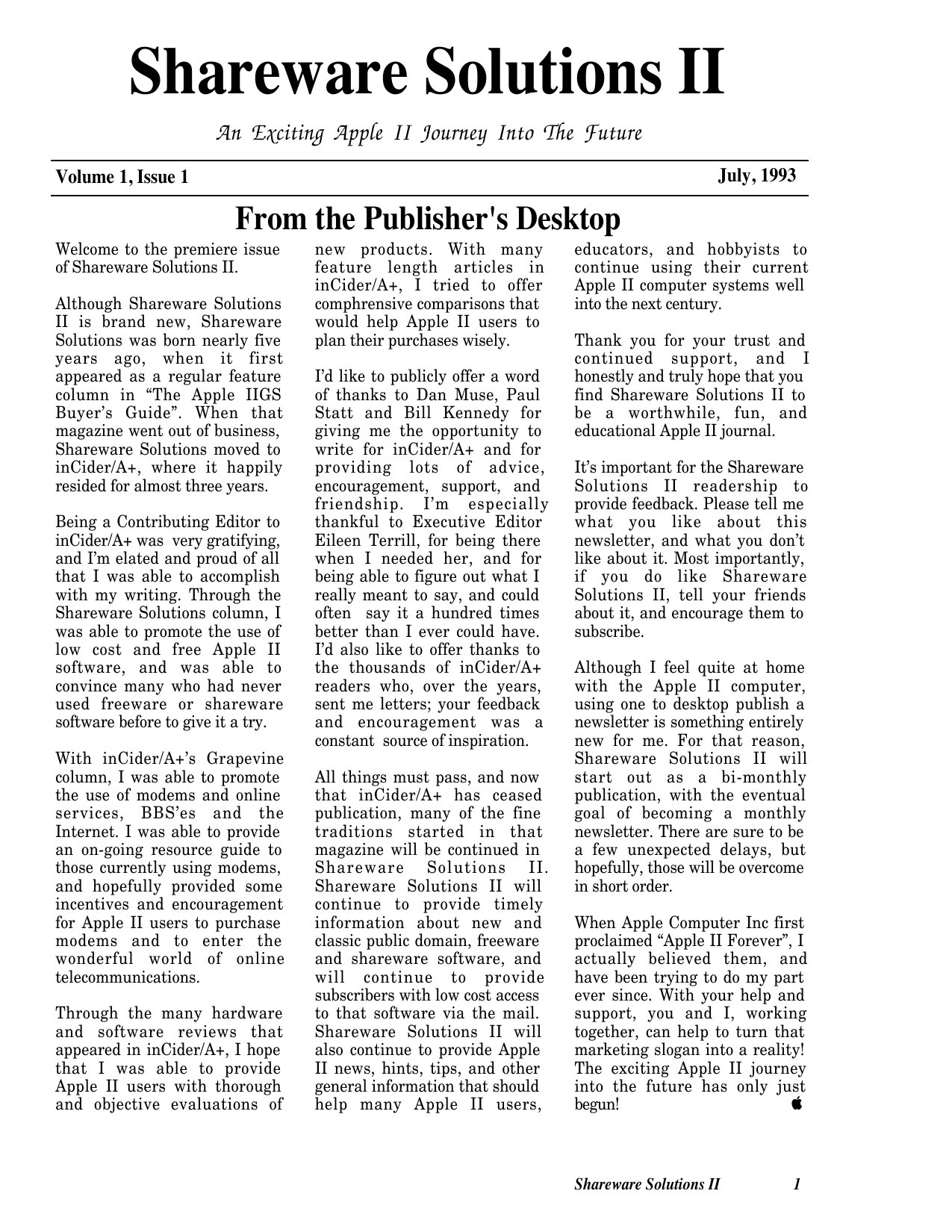 Shareware Solutions II Volume 1 Issue 1 1993 07 Kohn Joe US