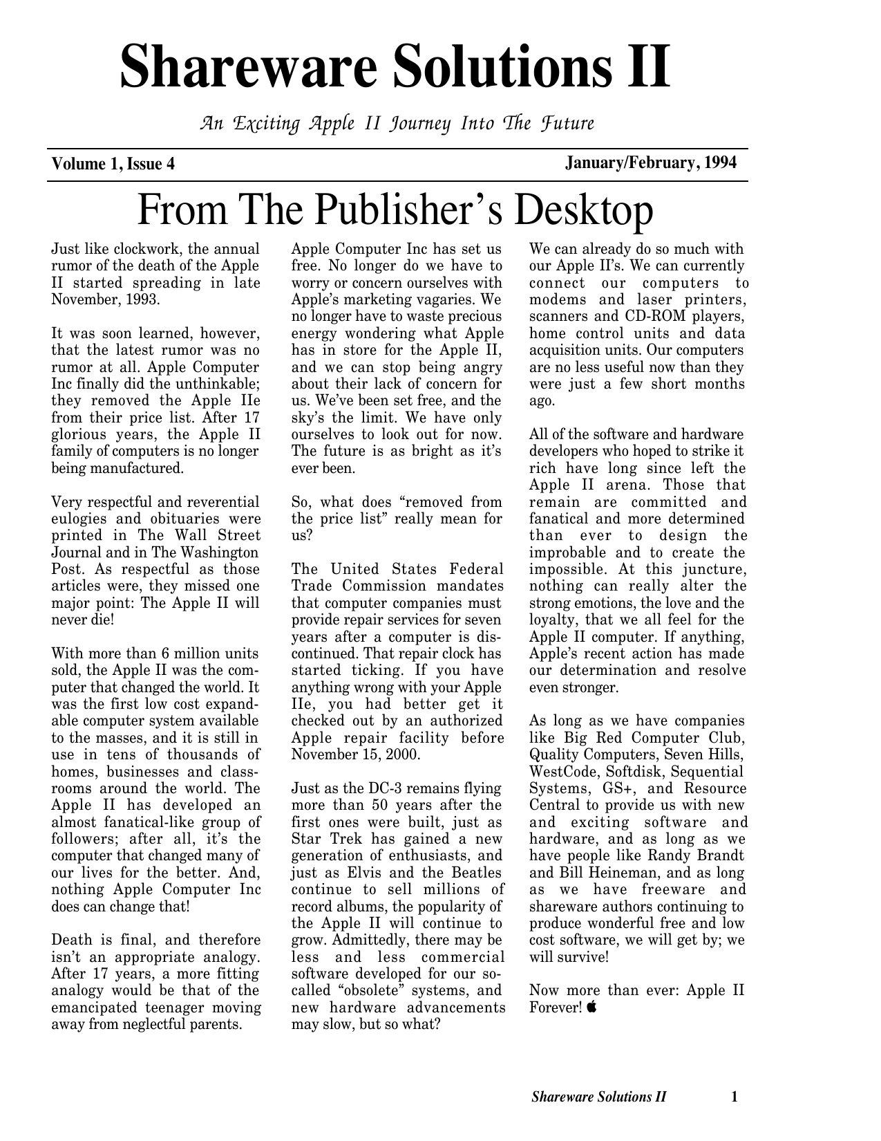 Shareware Solutions II Volume 1 Issue 4 1994 01 Kohn Joe US
