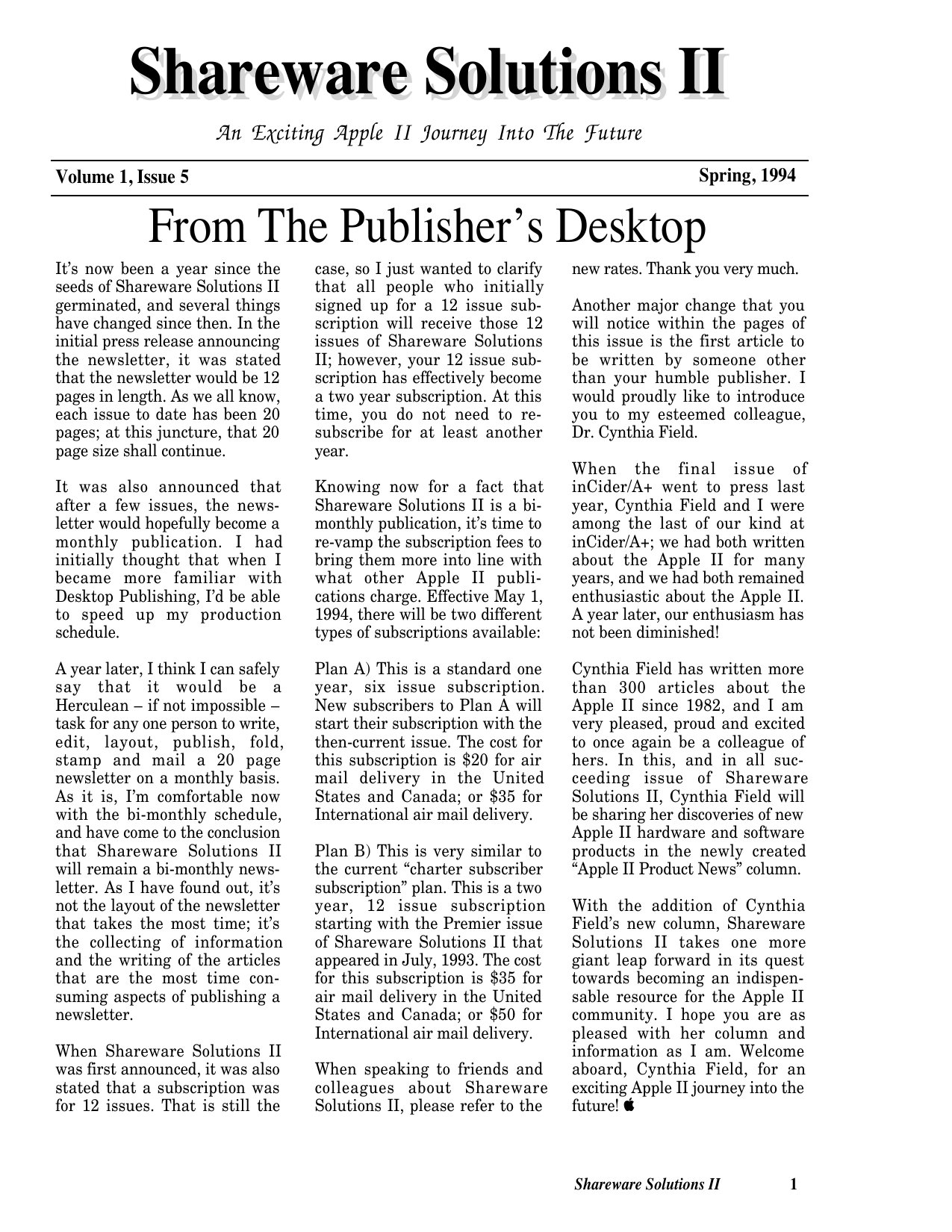 Shareware Solutions II Volume 1 Issue 5 1994 03 Kohn Joe US