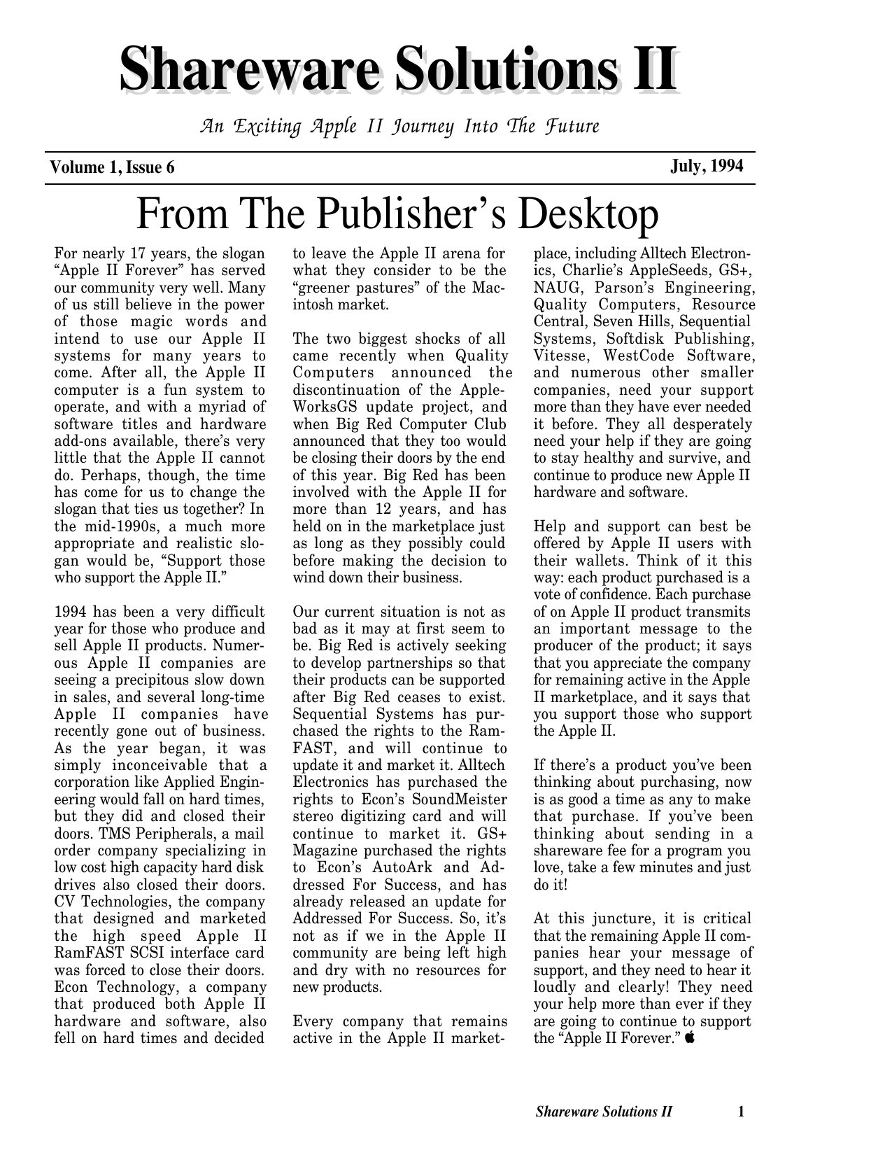Shareware Solutions II Volume 1 Issue 6 1994 07 Kohn Joe US