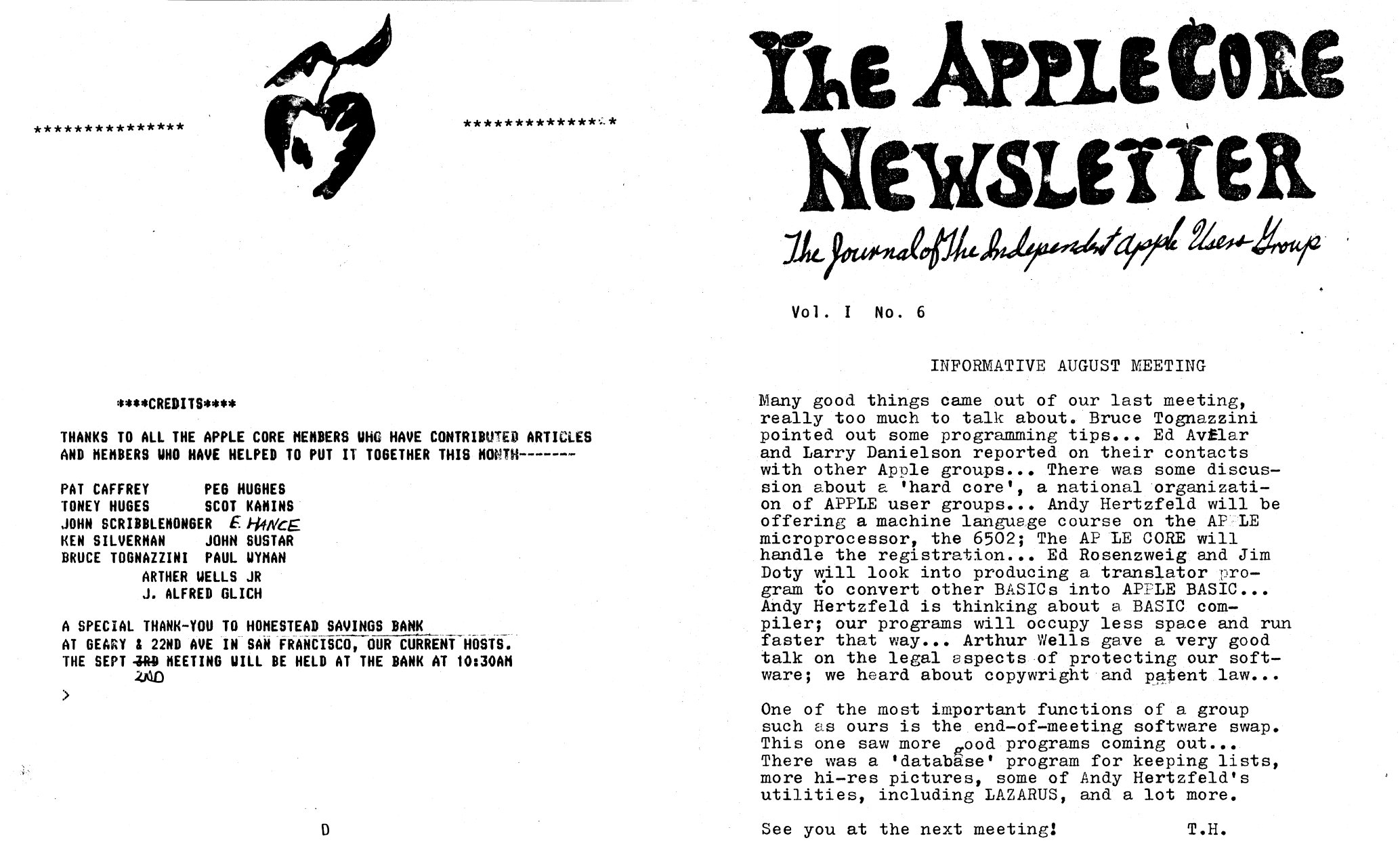 the AppleCore Newsletter Vol 1 No 06