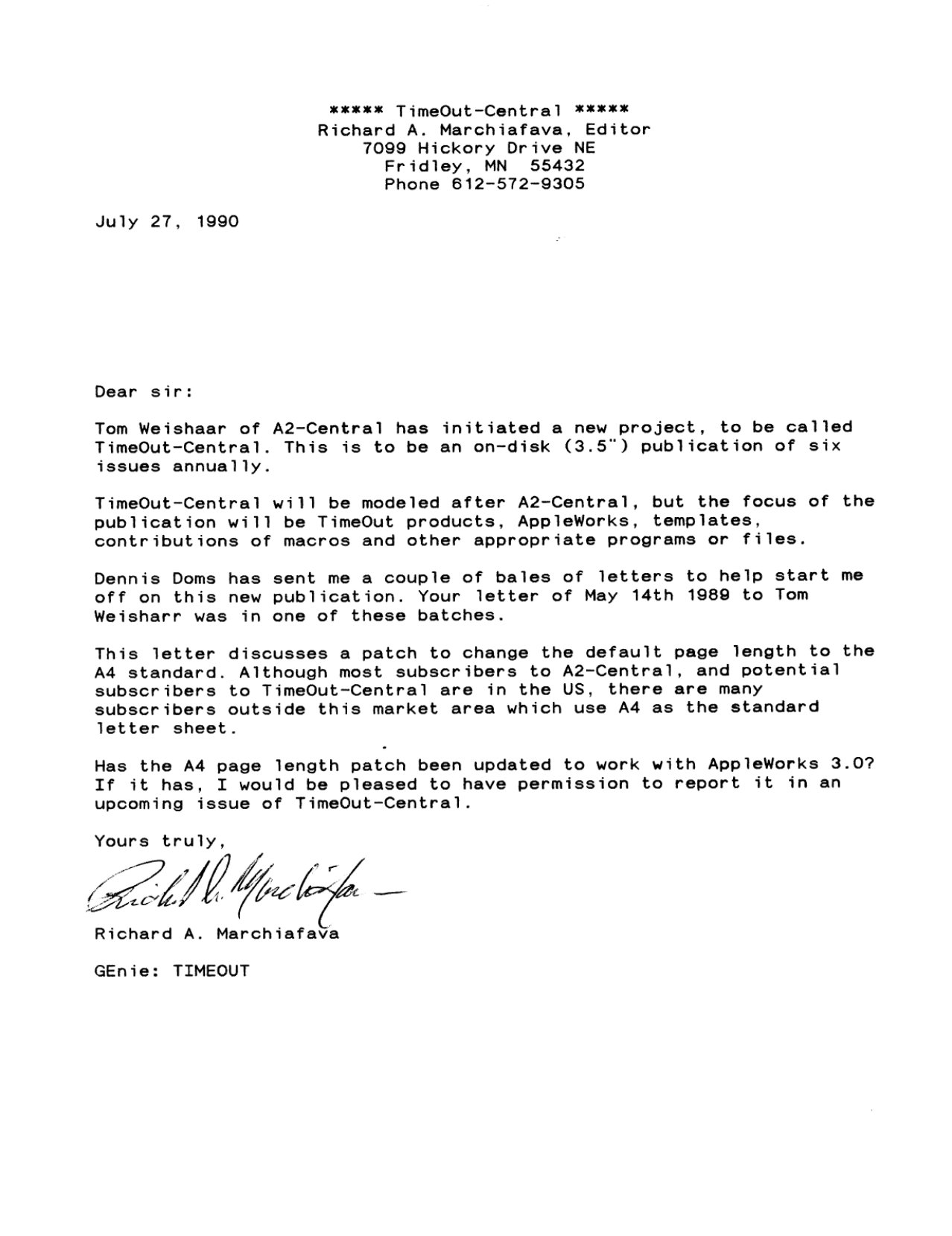 Timeout Central Letter redacted 1990 07 24