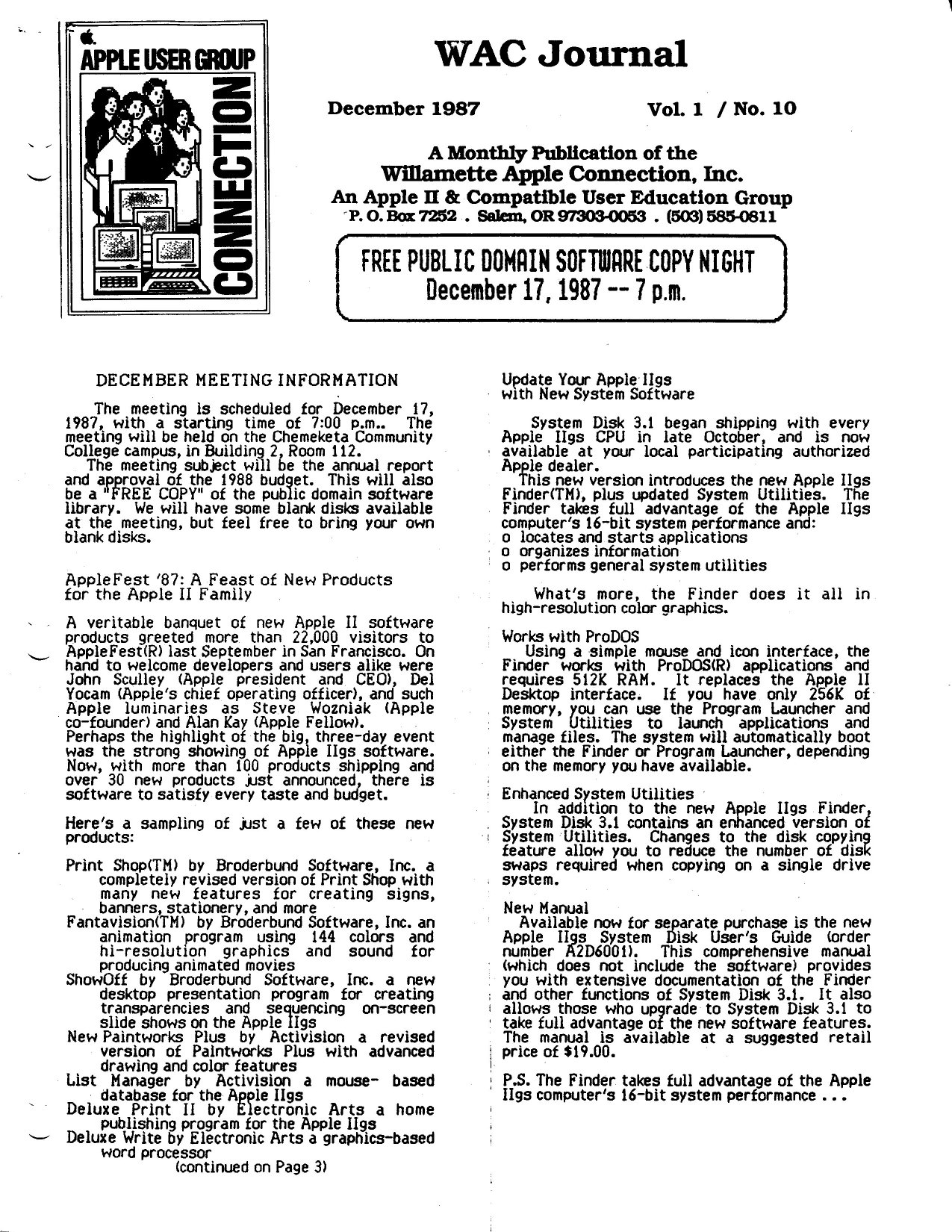 Willamette Apple Connection Vol1No10 Dec87