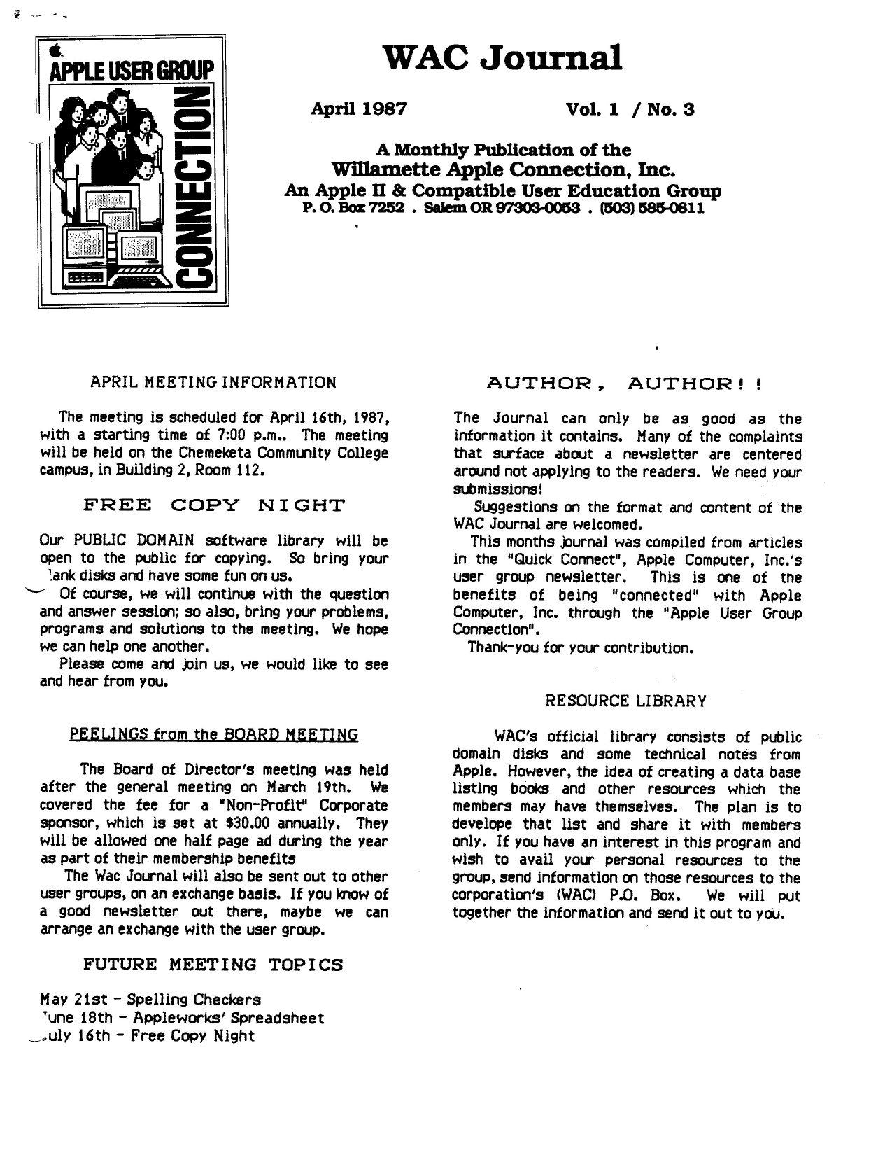 Willamette Apple Connection Vol1No3 Apr87