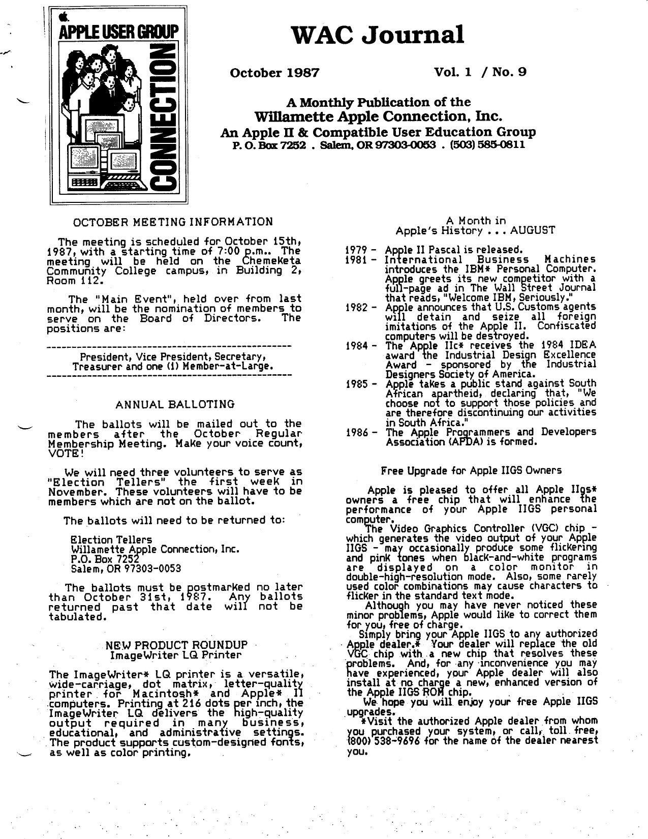 Willamette Apple Connection Vol1No9 Oct87