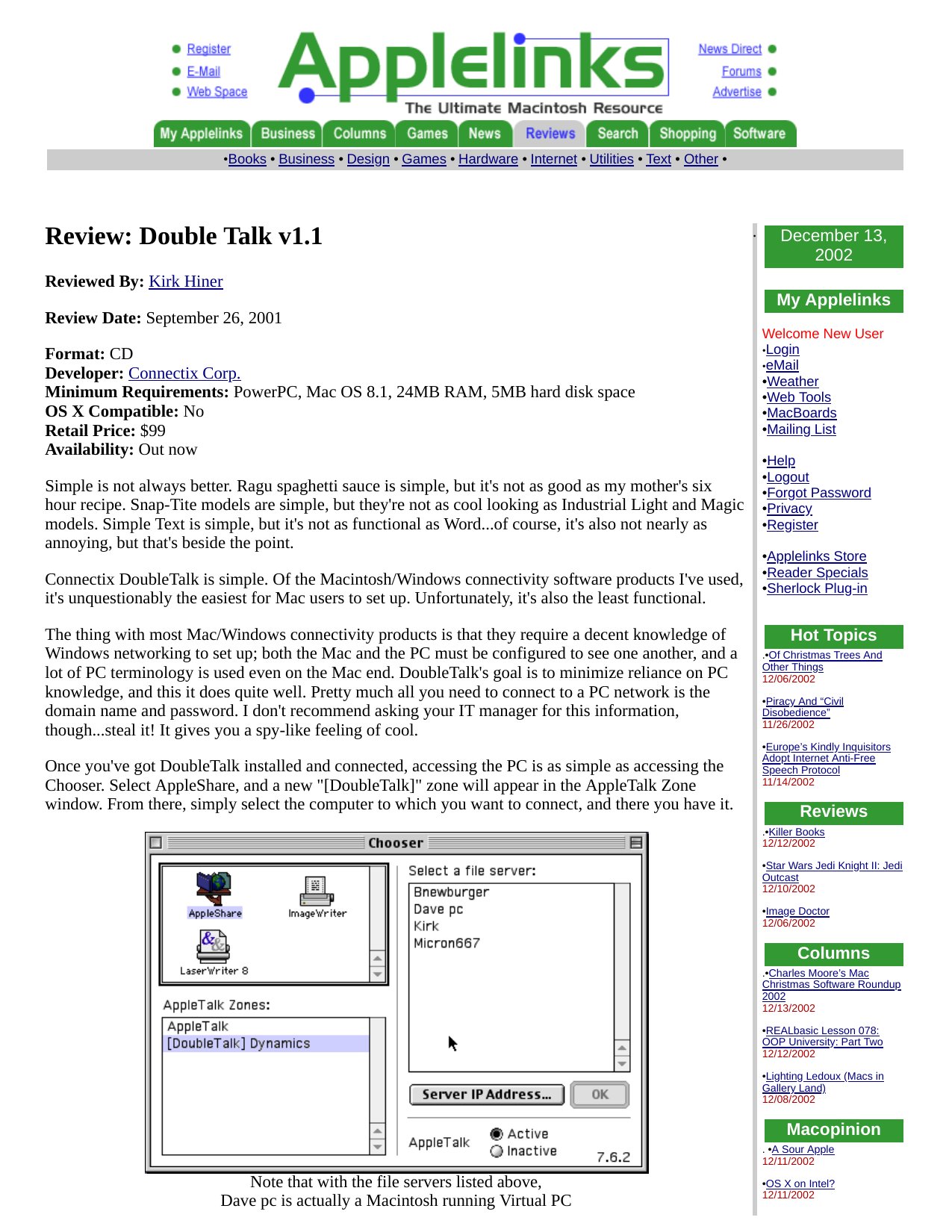 Applelinks Review Connectix DoubleTalk