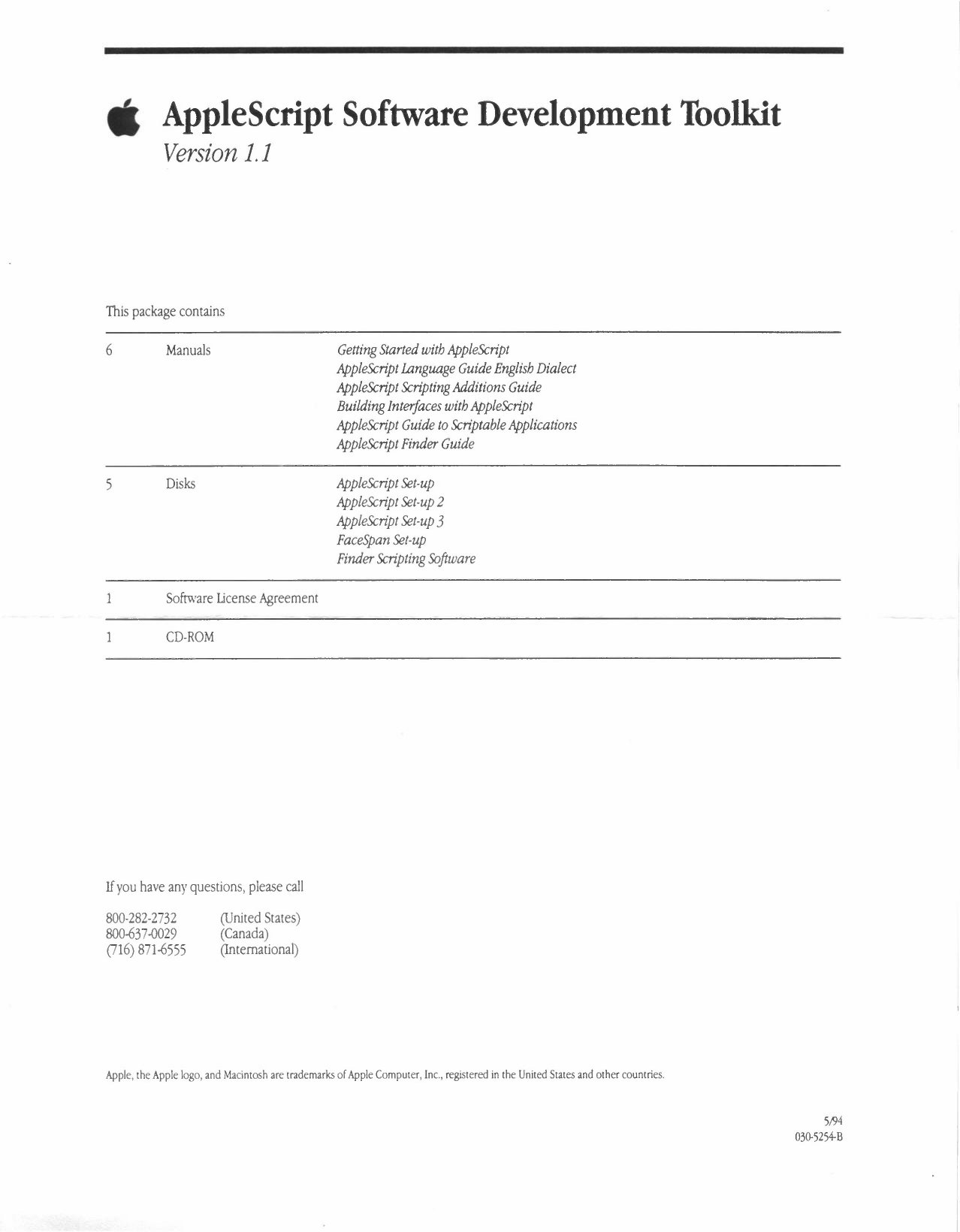 AppleScript SDK packing list