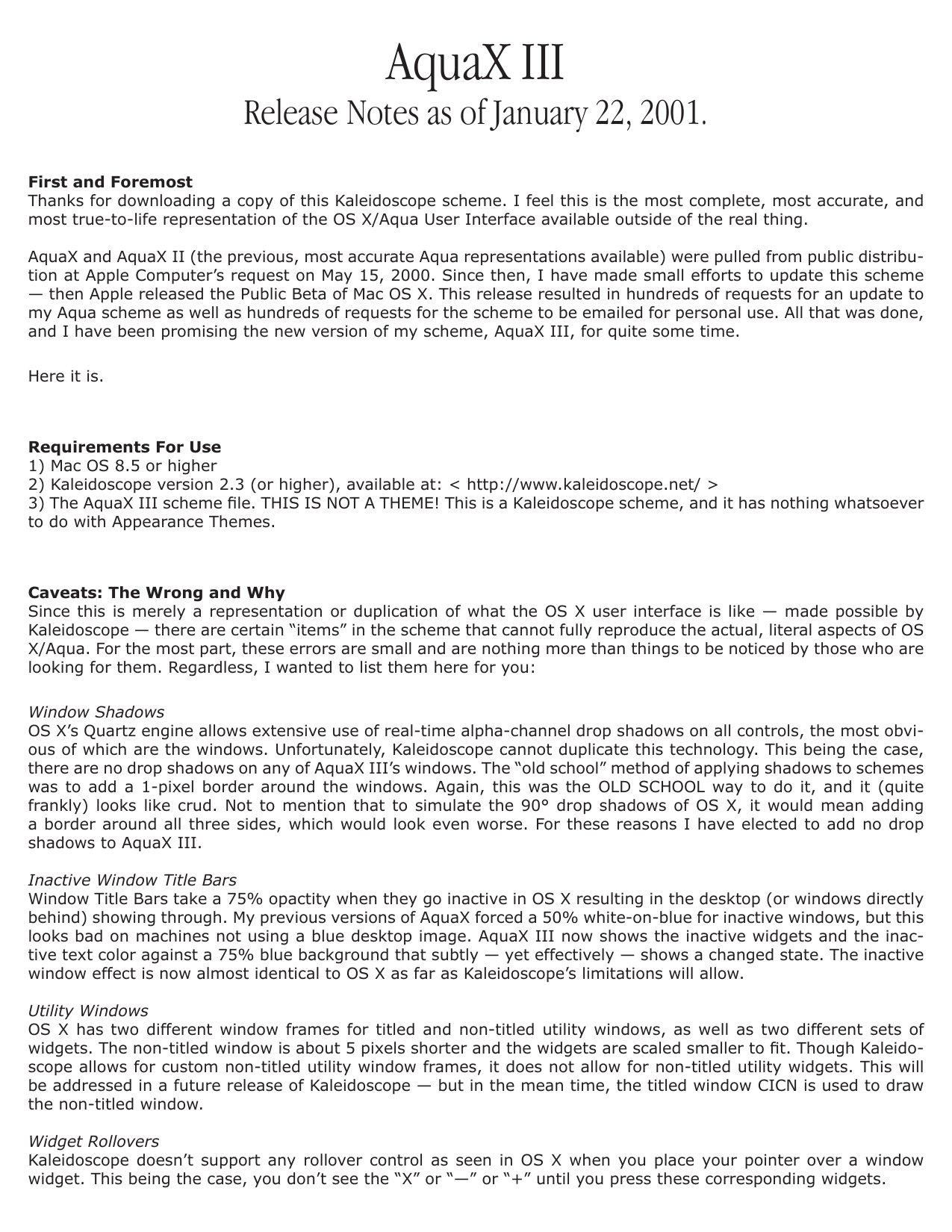 AquaX III Notes Jan 22