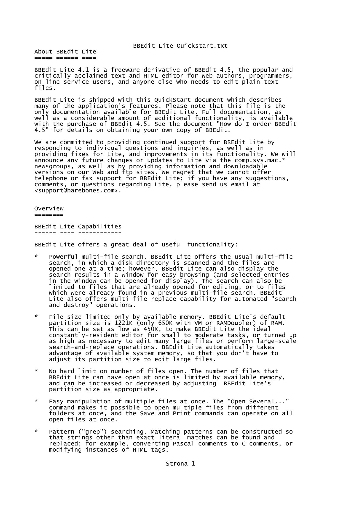 BBEdit Lite Quickstart.txt Notatnik