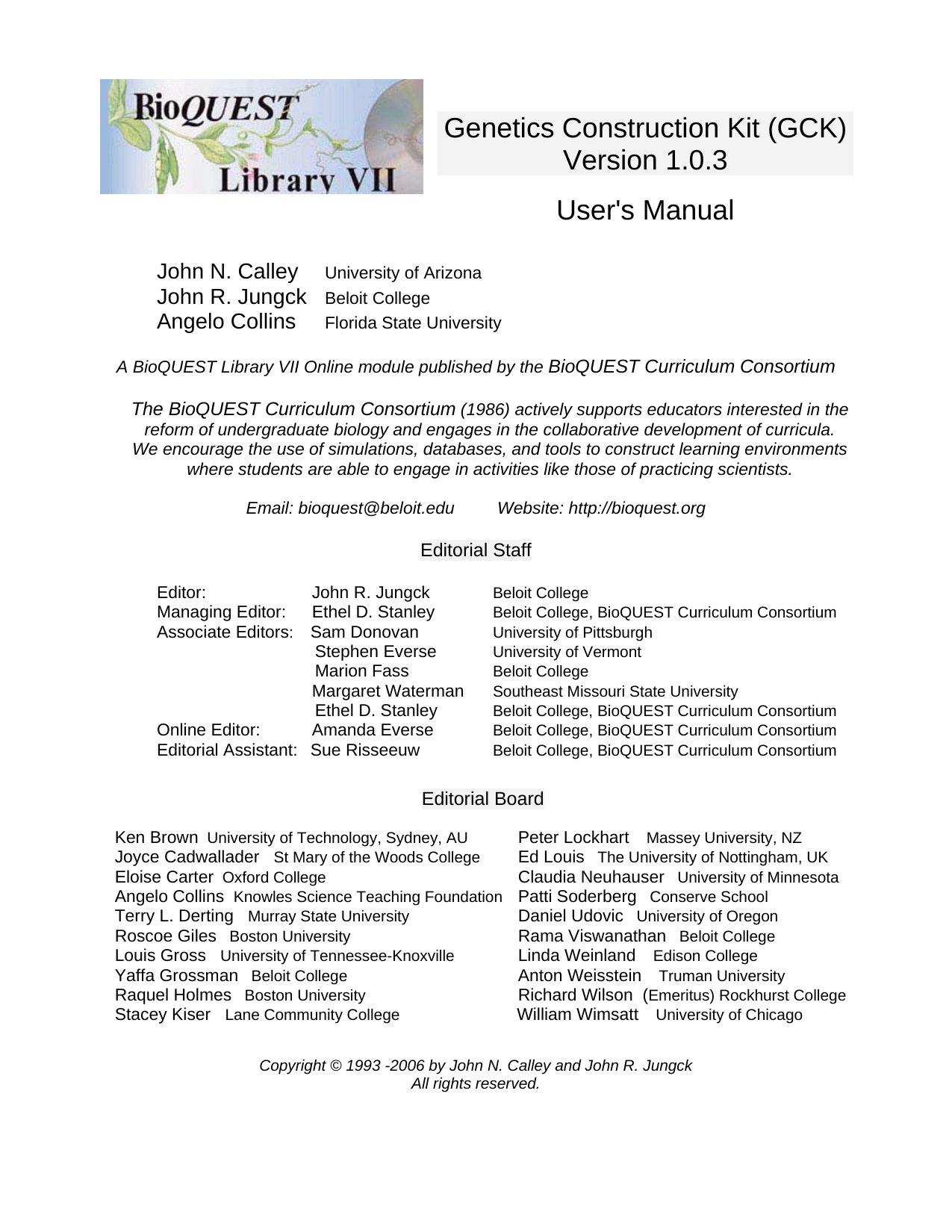 BioQUEST Genetics Construction Kit v1.0.3 Manual