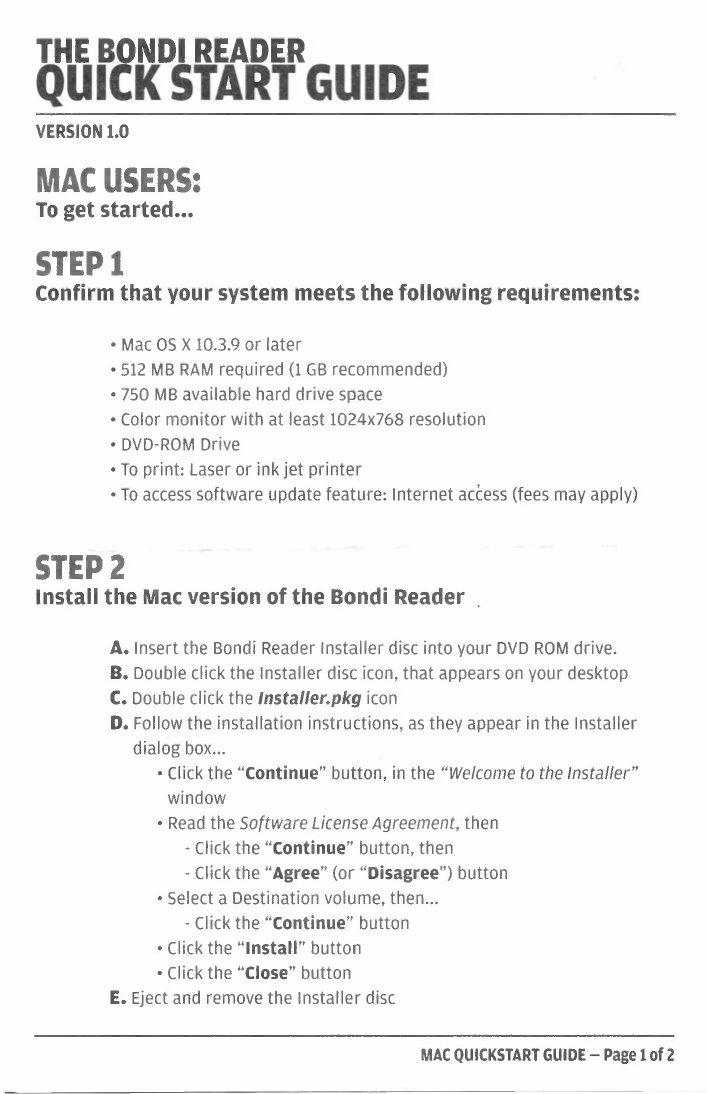 Bondi Reader Quick Start Guide