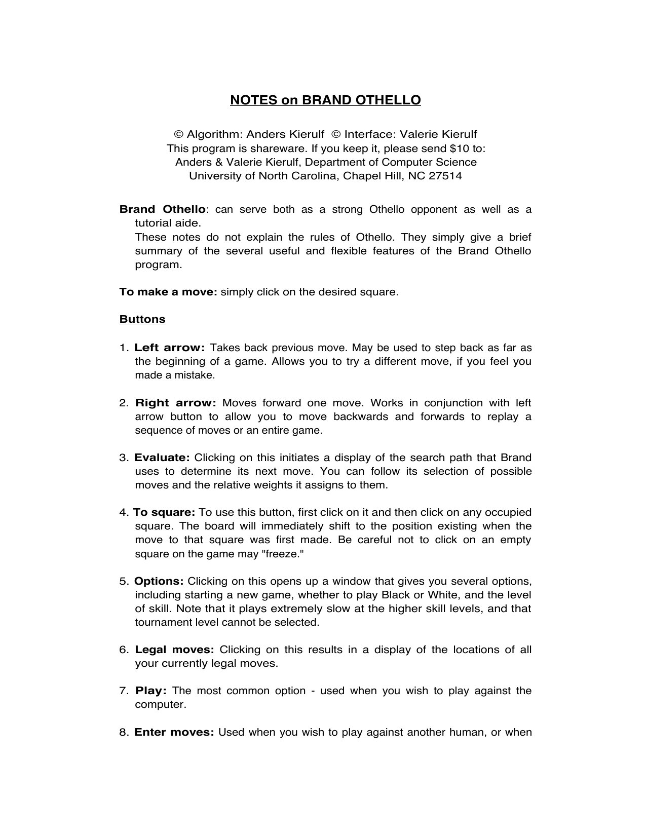 Brand Othello Notes