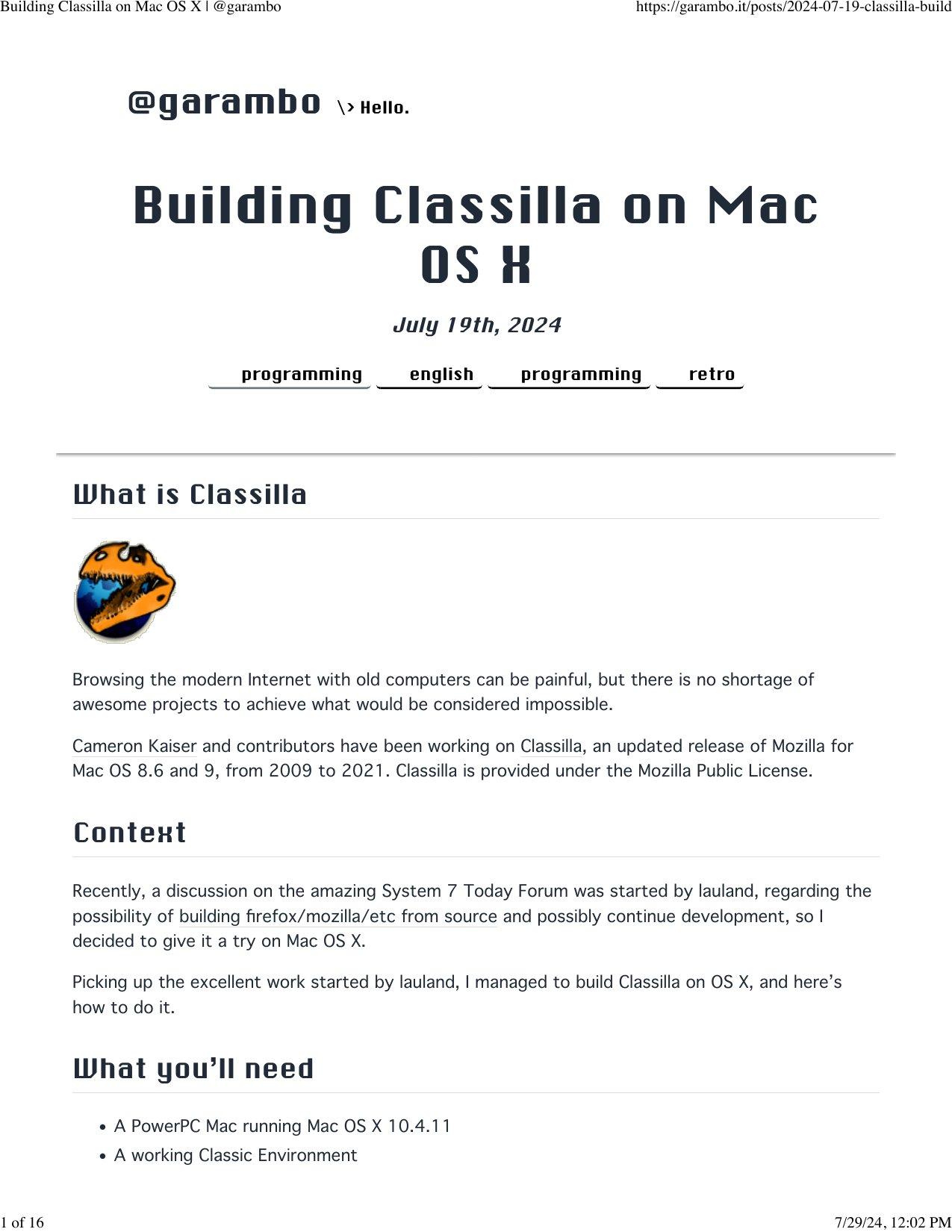 Building Classilla on Mac OS X