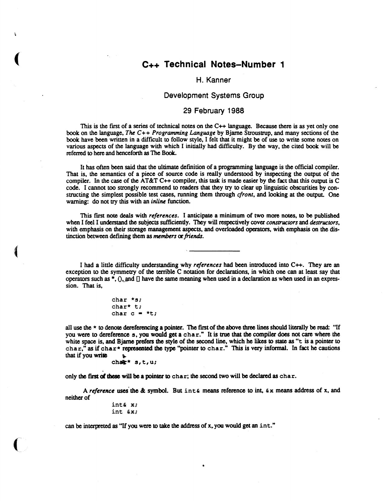 C Technical Notes 1 3 1988