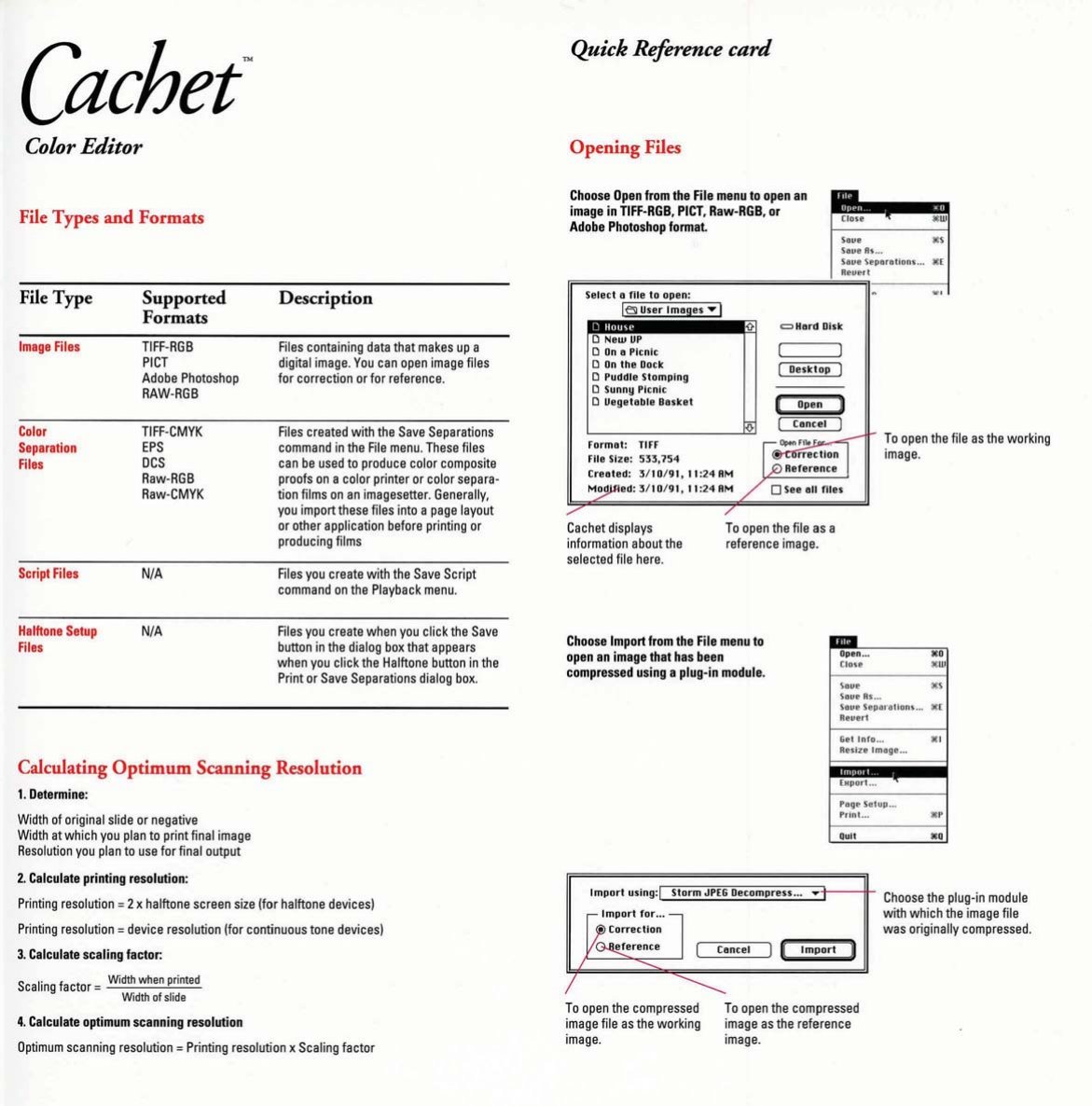 Cachet Quick Reference card