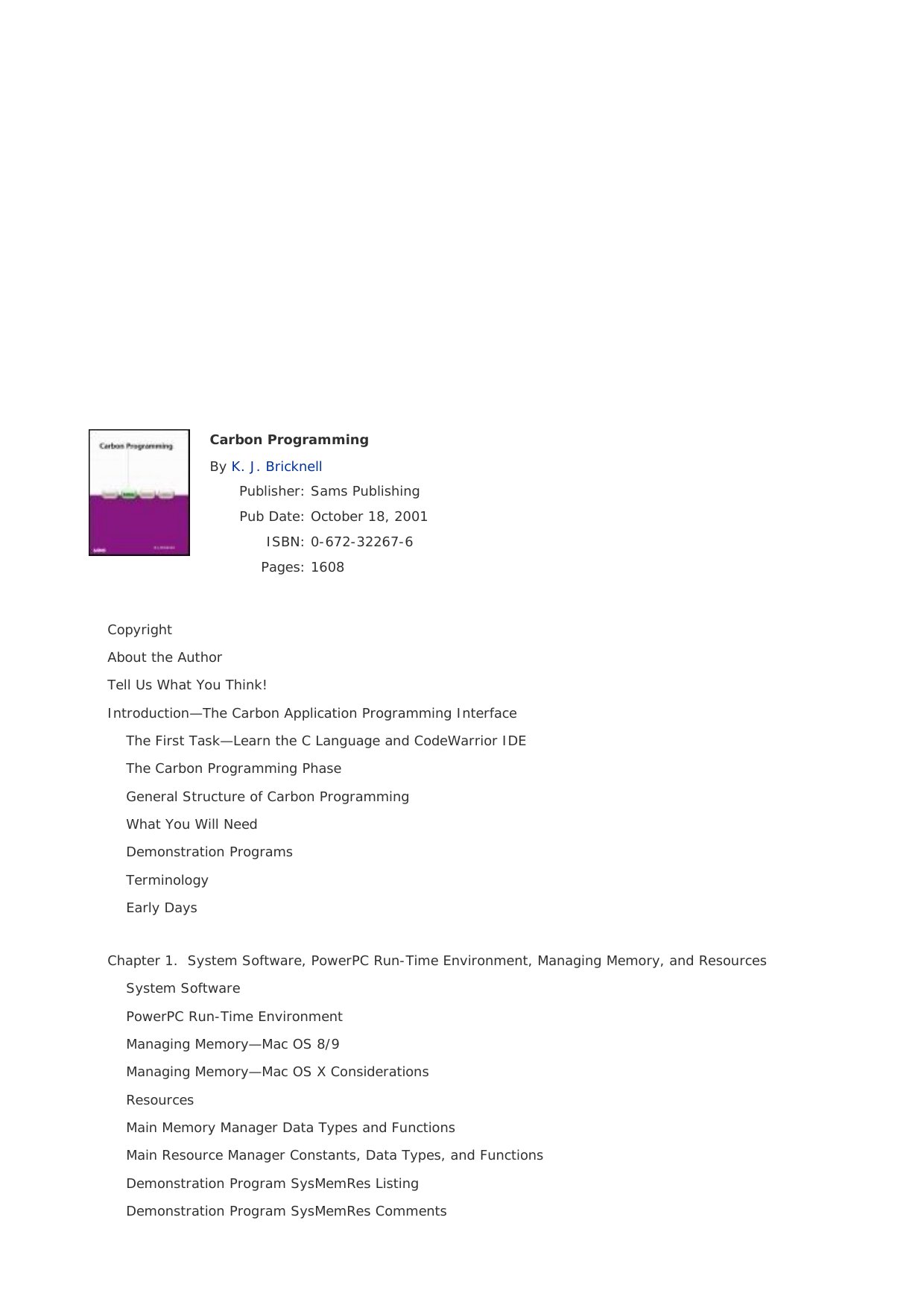Carbon Programming by Kevin Bricknell 2001