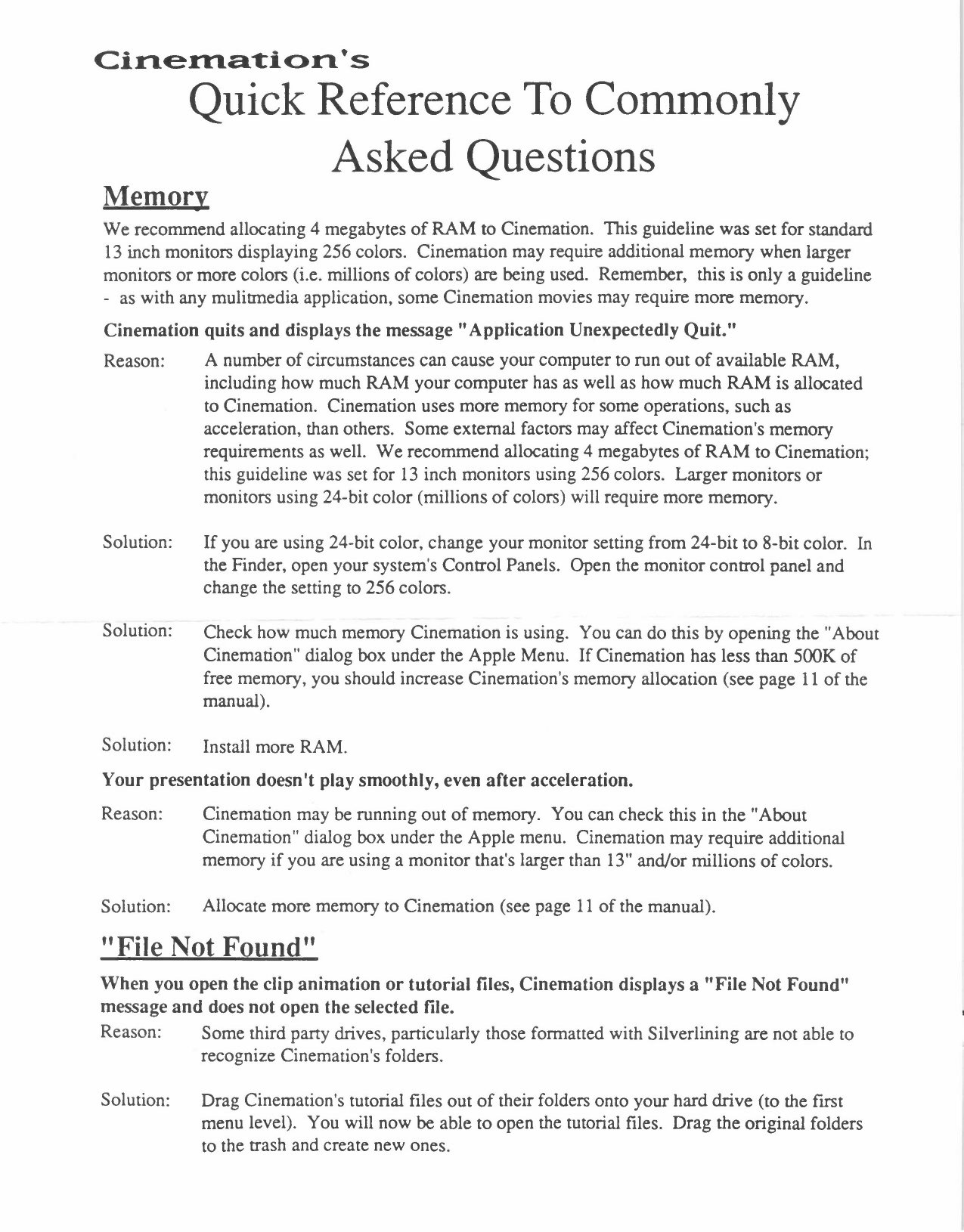 Cinemation Quick Reference