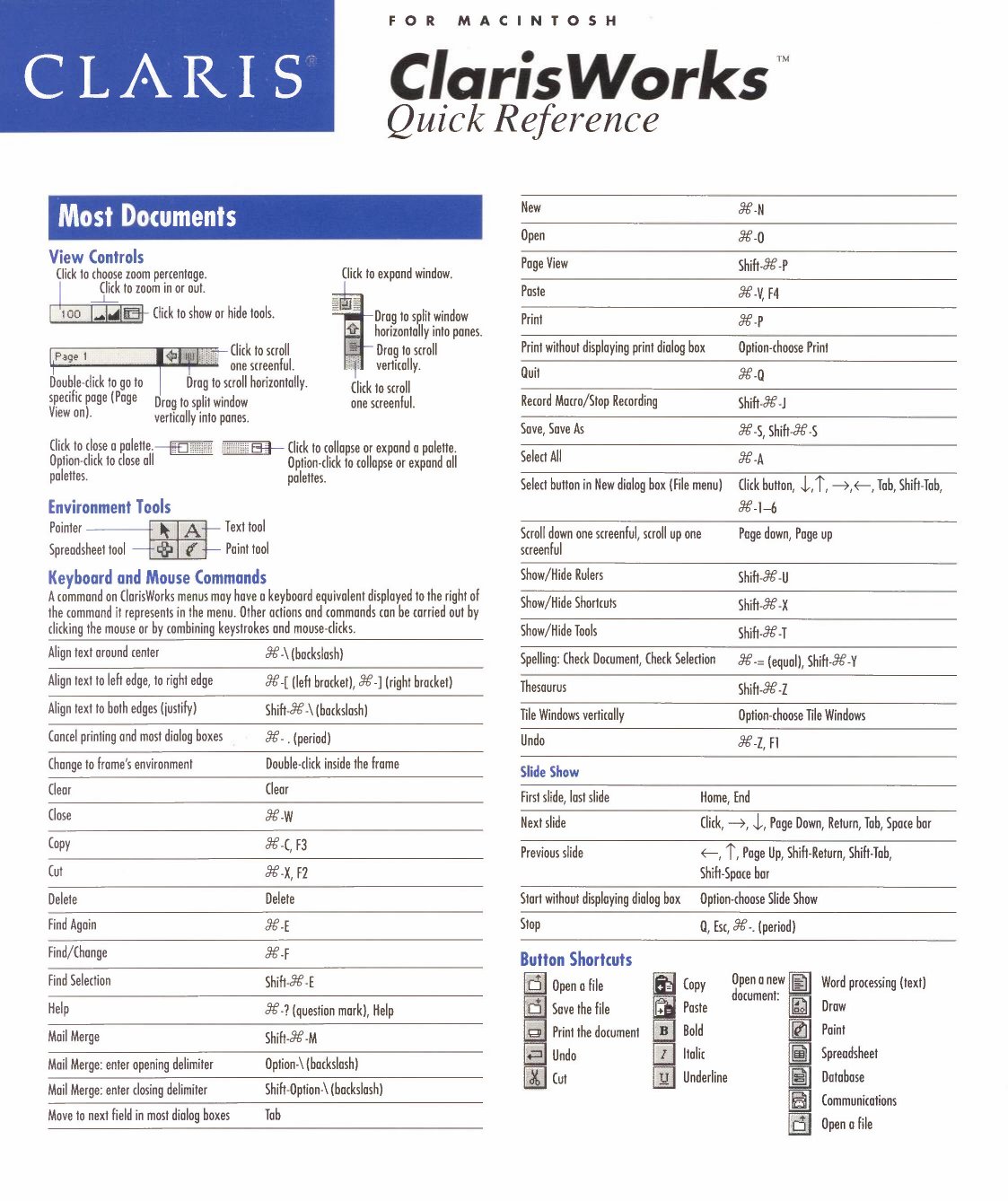 ClarisWorks 2 Quick Reference