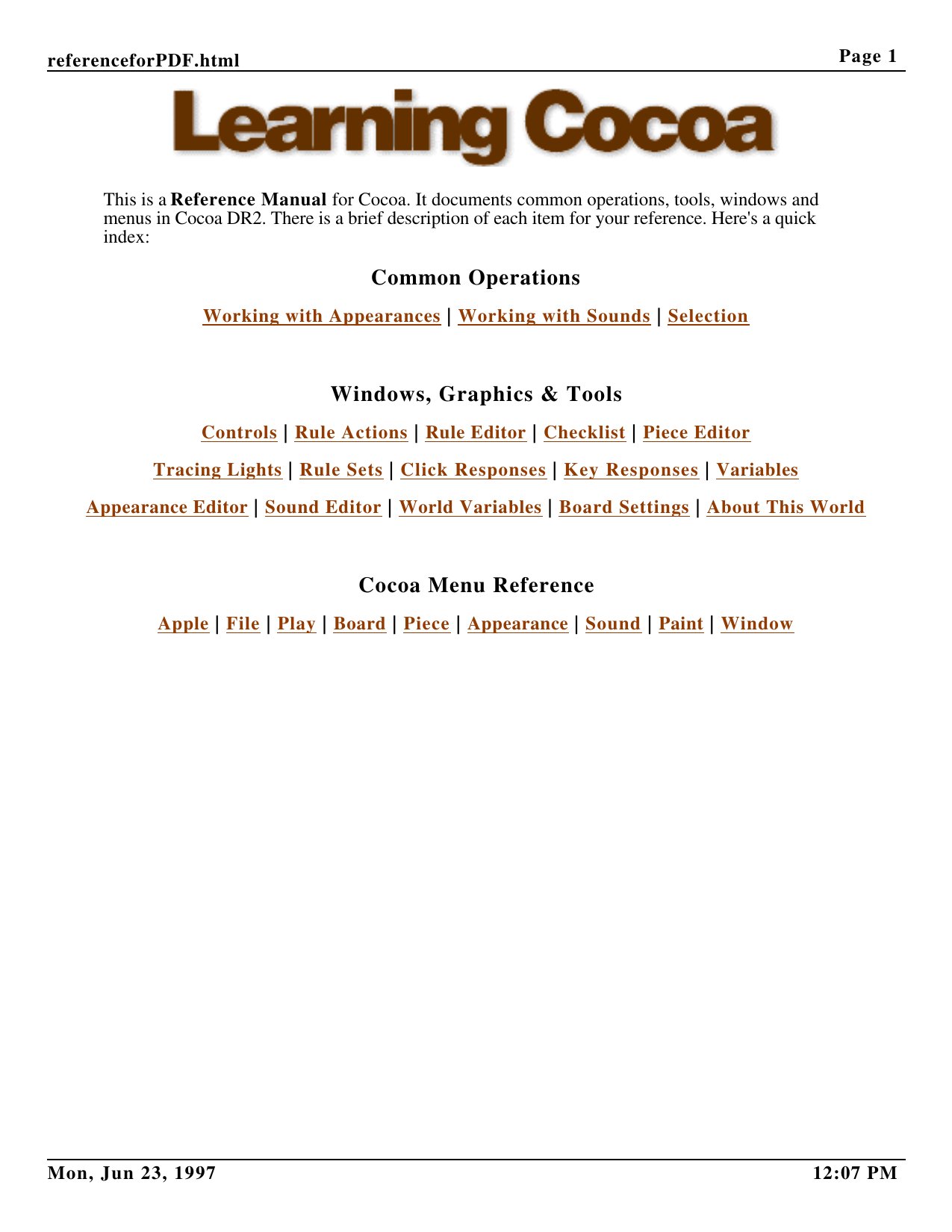 Cocoa Reference Manual