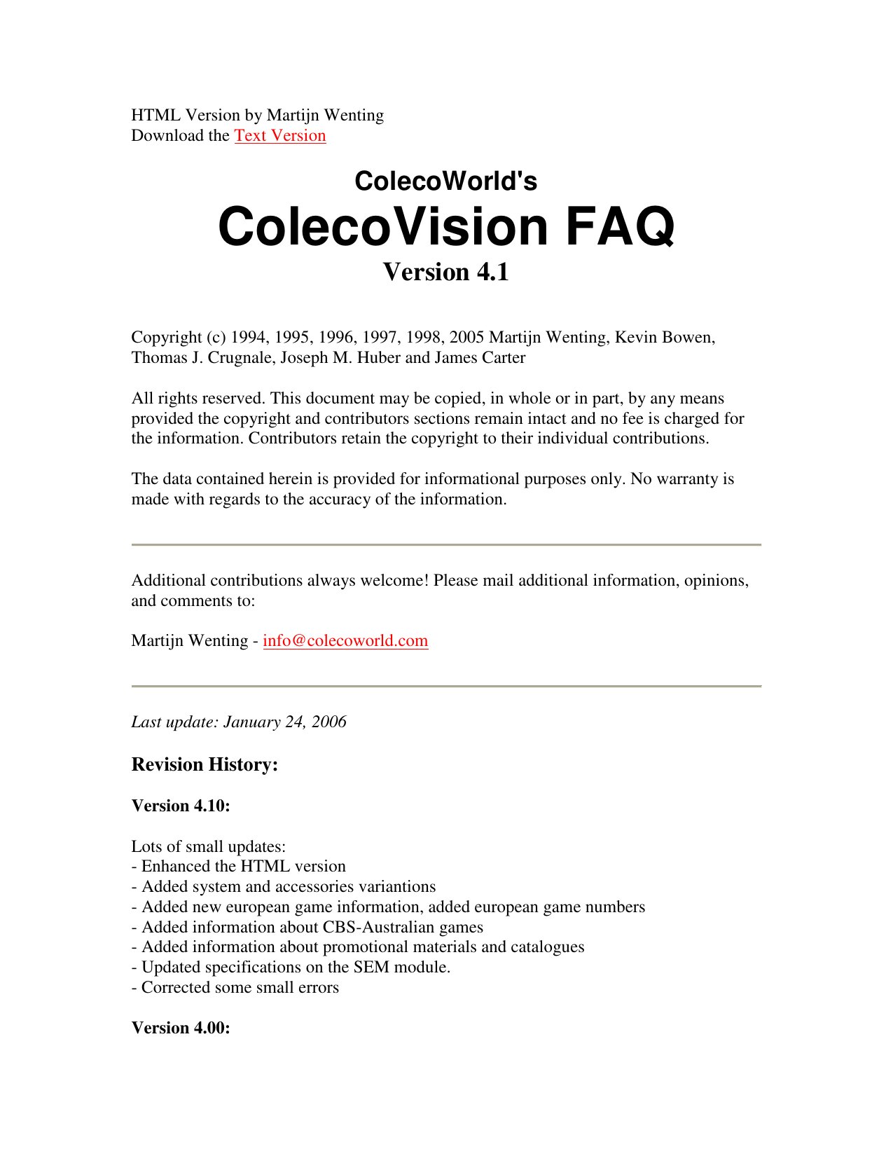 ColecoVision faq 4.1