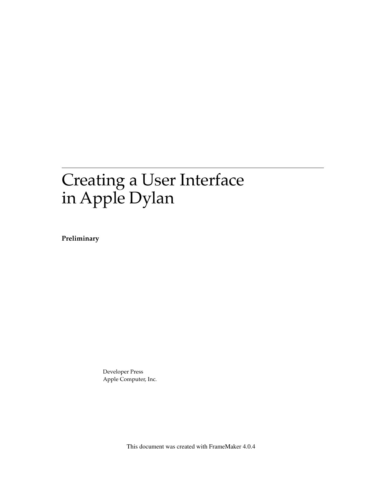 Creating a UI in Apple Dylan