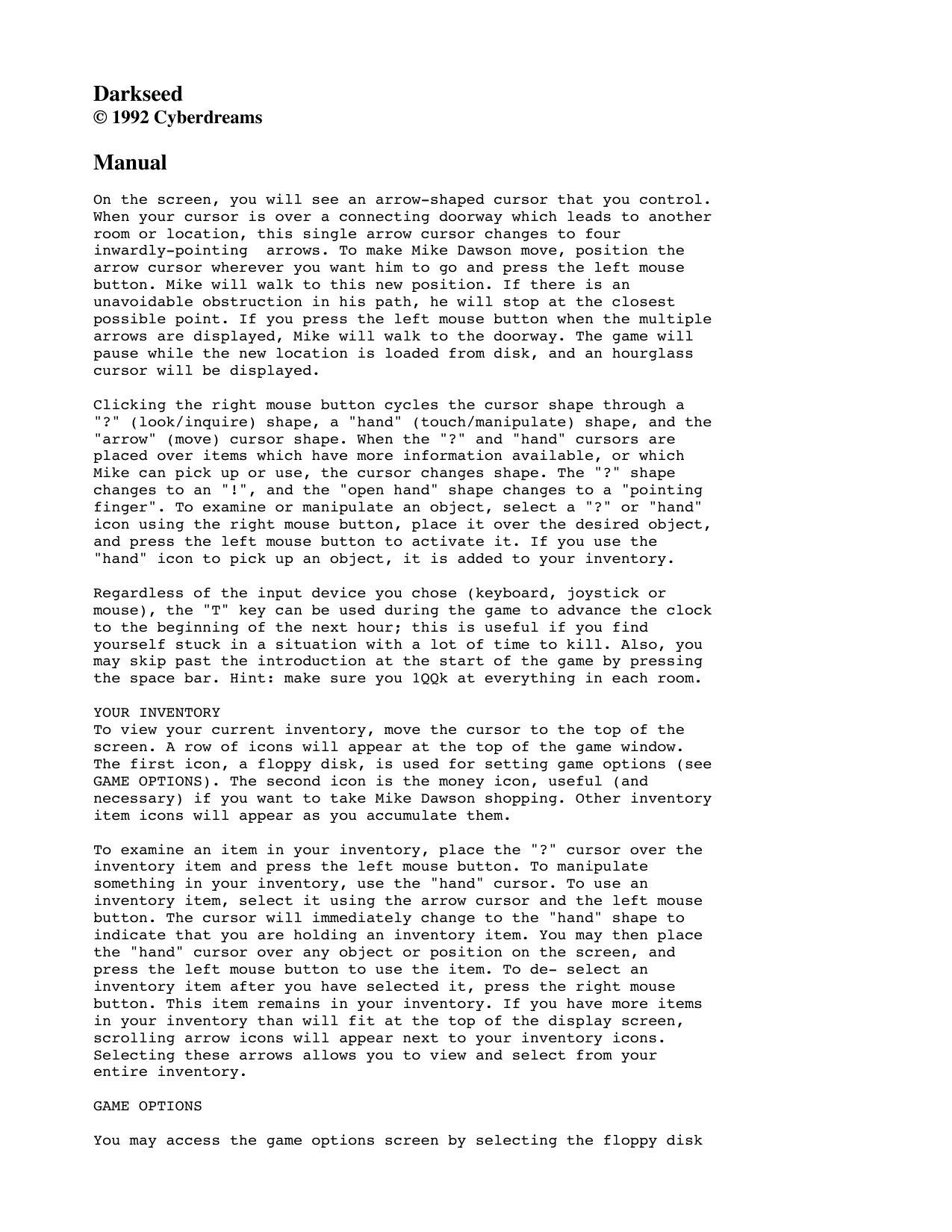Darkseed Manual