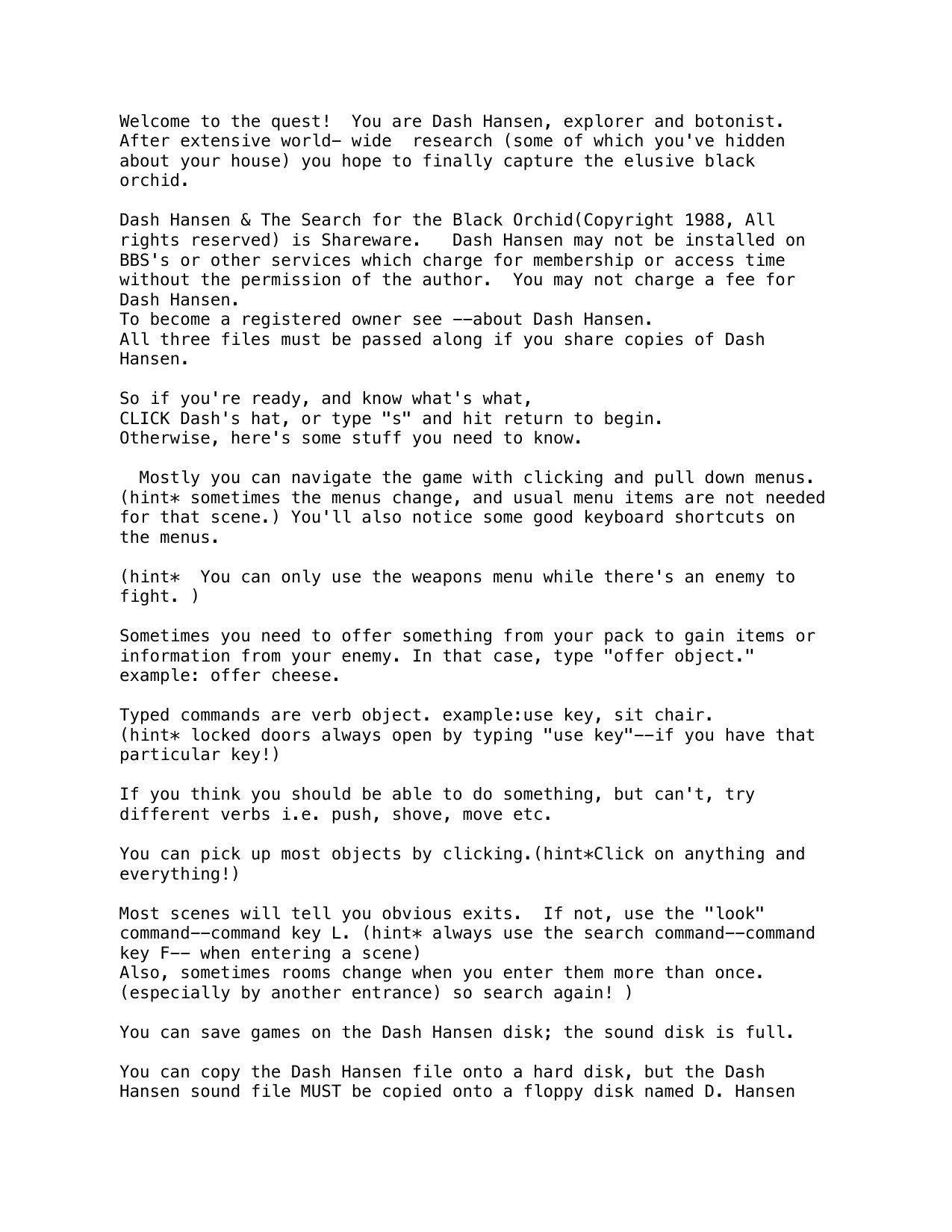 Dash Hansen opening text window