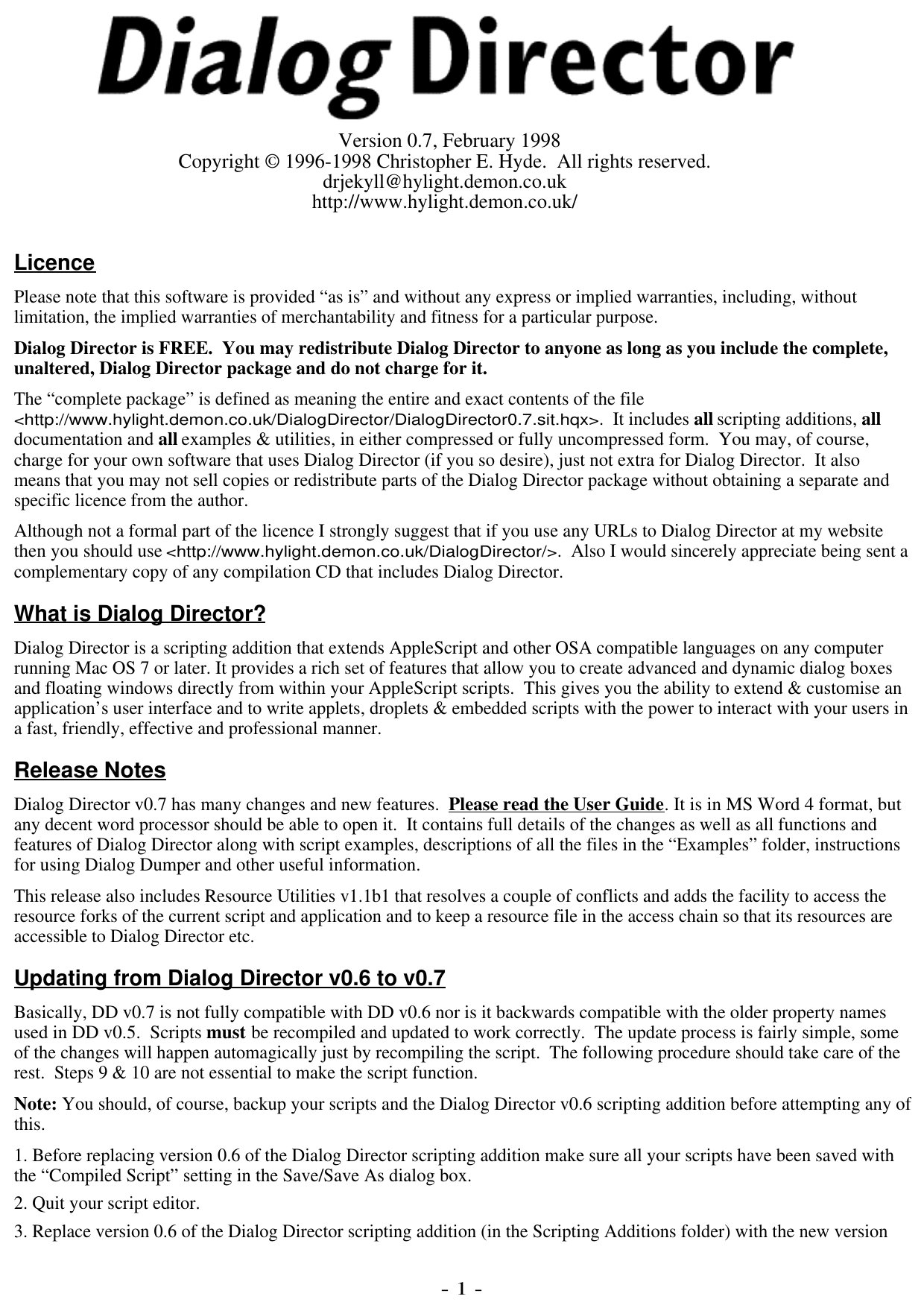 DD v0.7 Read Me First
