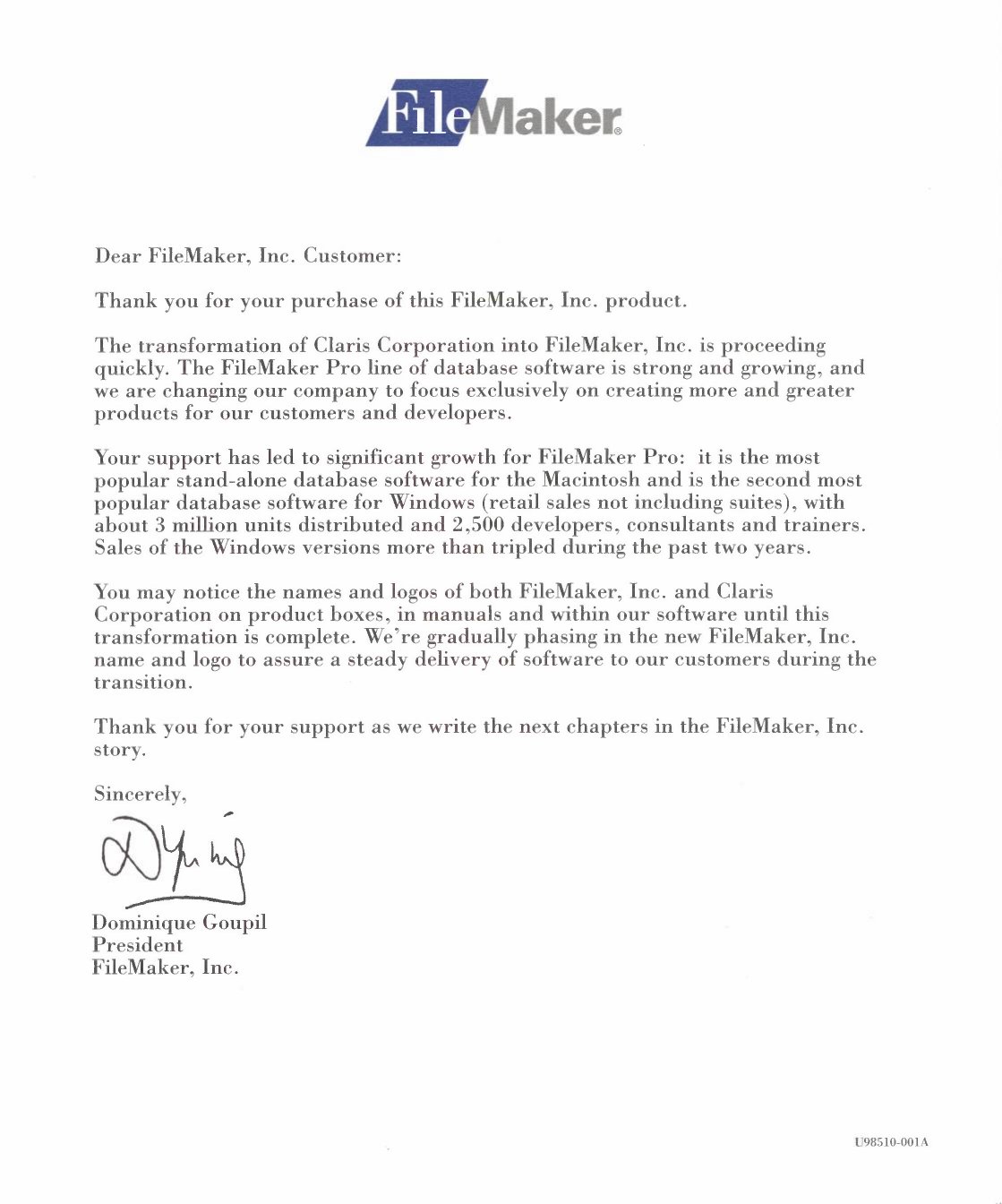 Dear FileMaker Customer