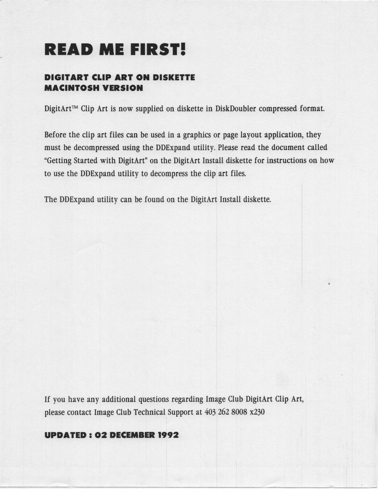 DigitArt Release Notes Sept. 1993 OCR