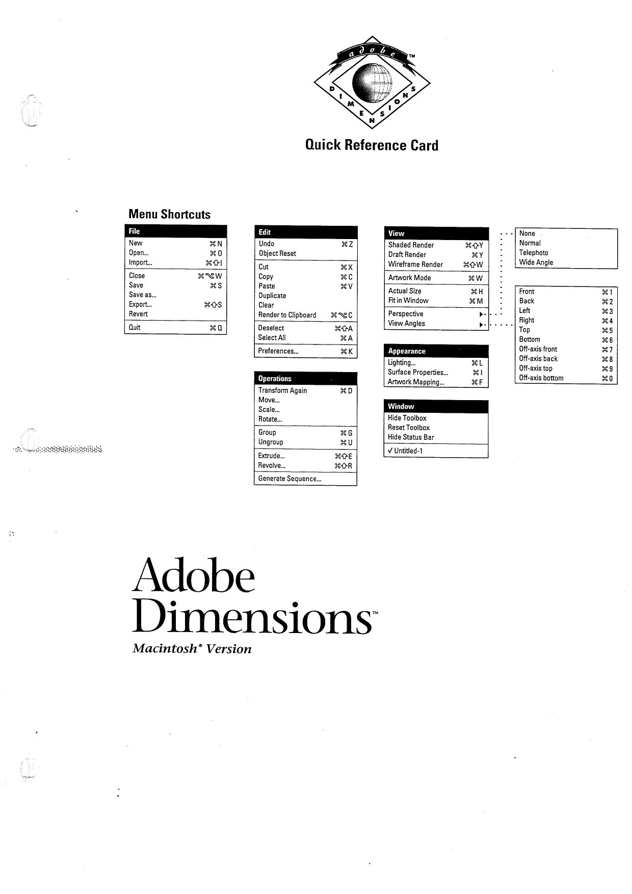 Dimensions 1.0 refcard