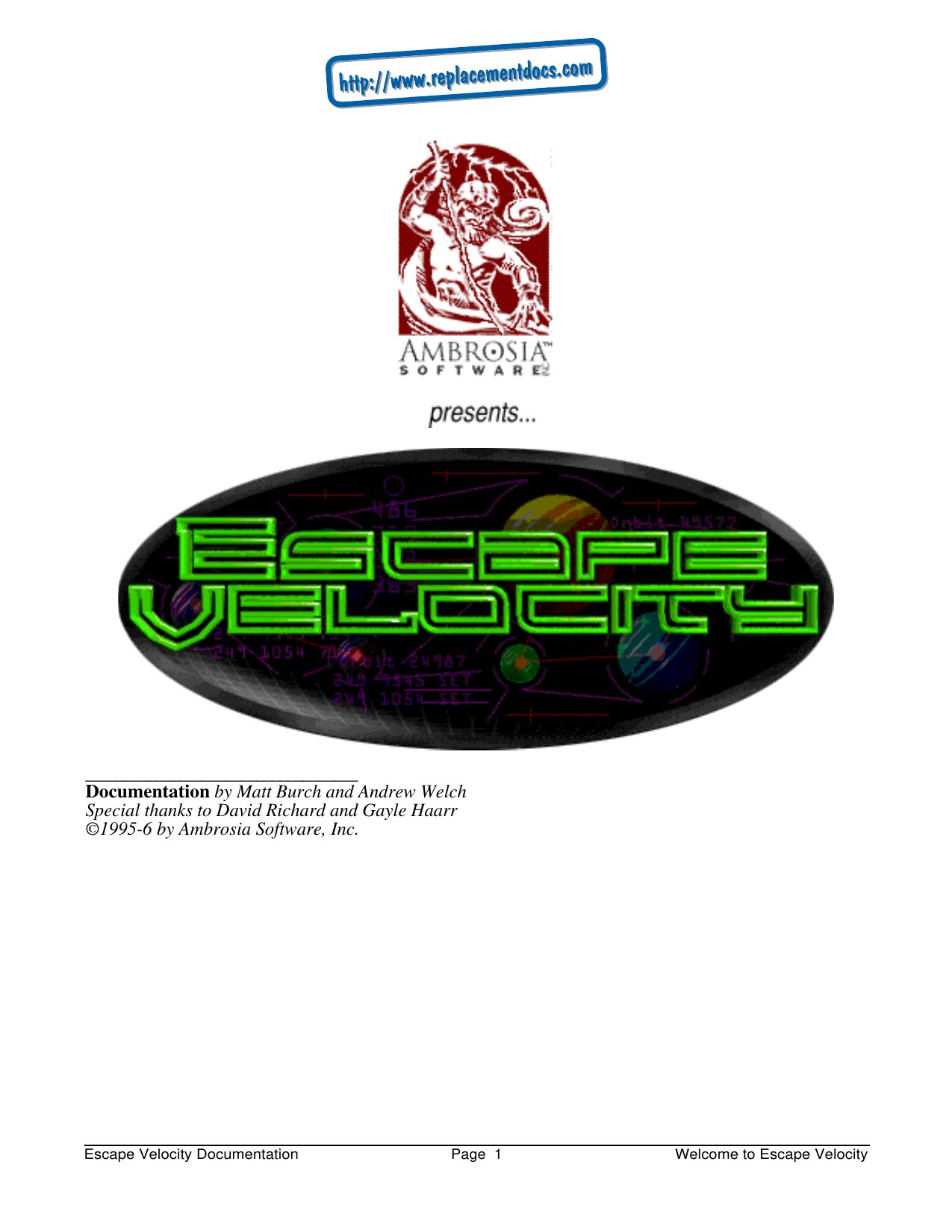 Escape Velocity Manual