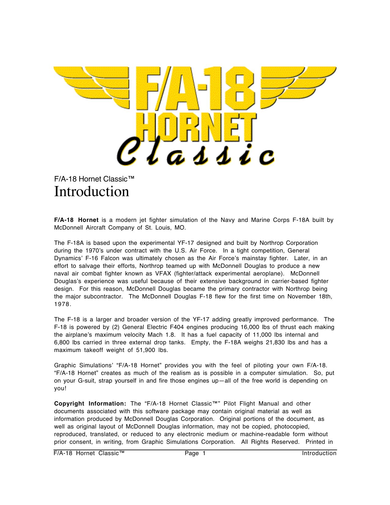 FA18 Hornet Manual Convert