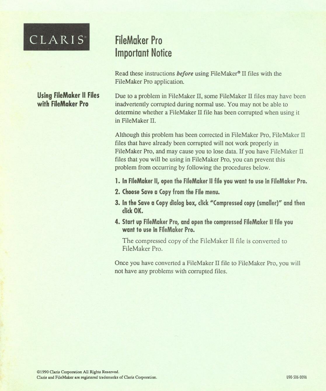 FileMaker Pro Important Notice