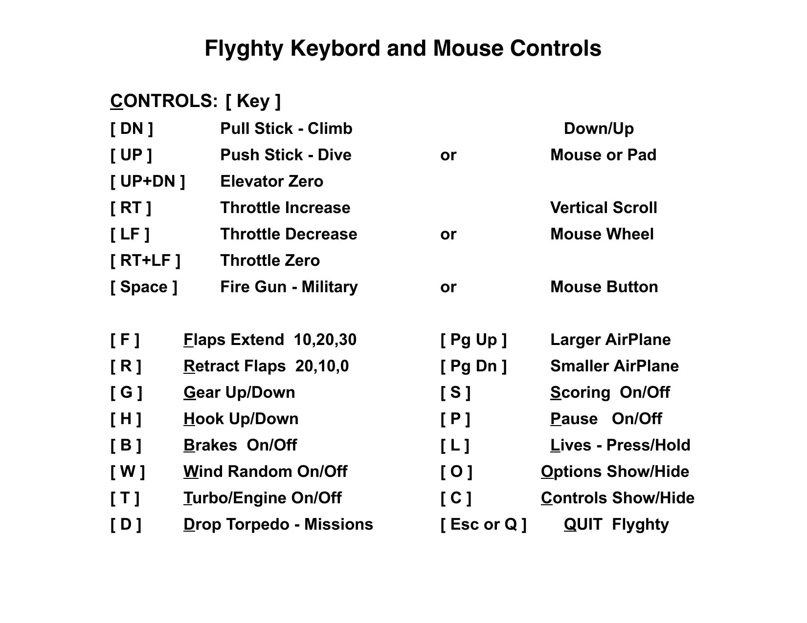 Flyghty 1.2 Controls