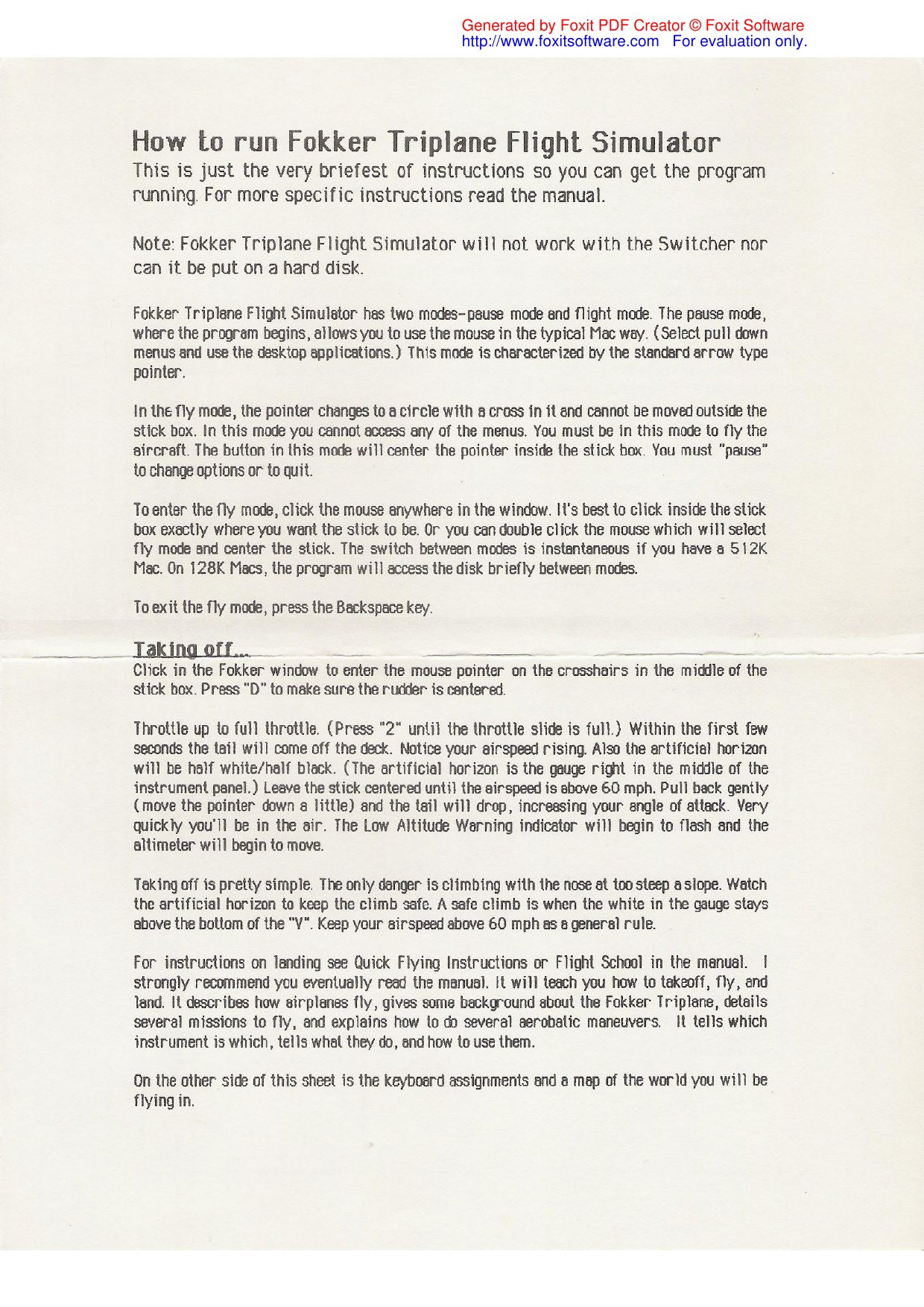 Fokker brief instructions