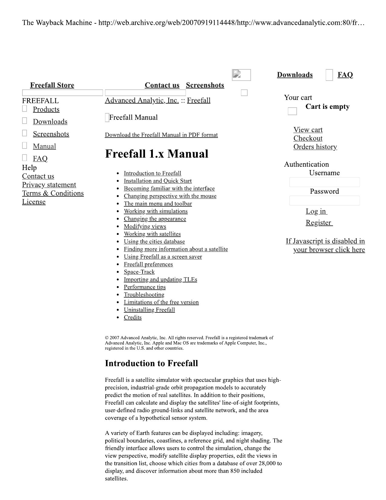 Freefall 1.x Manual