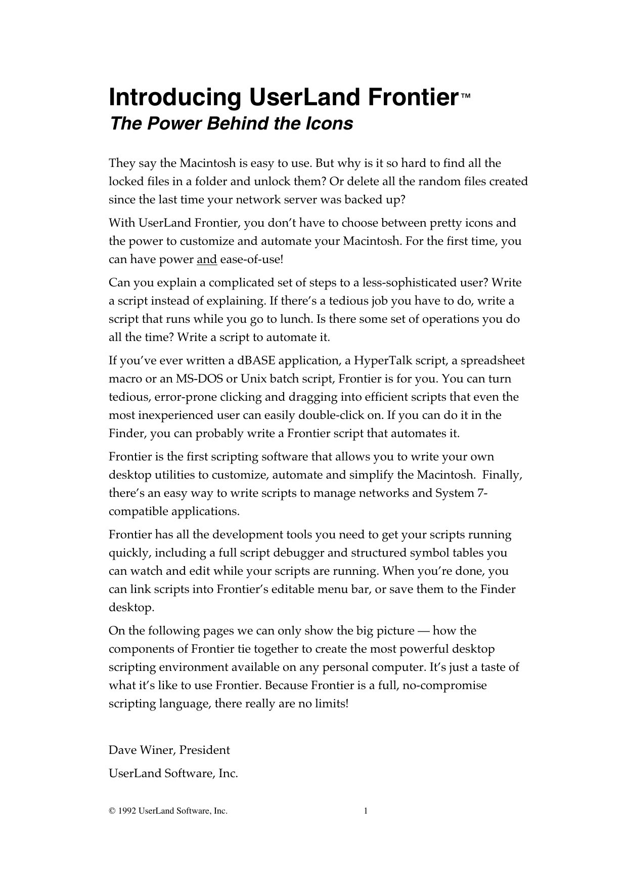 Frontier 1 Brochure